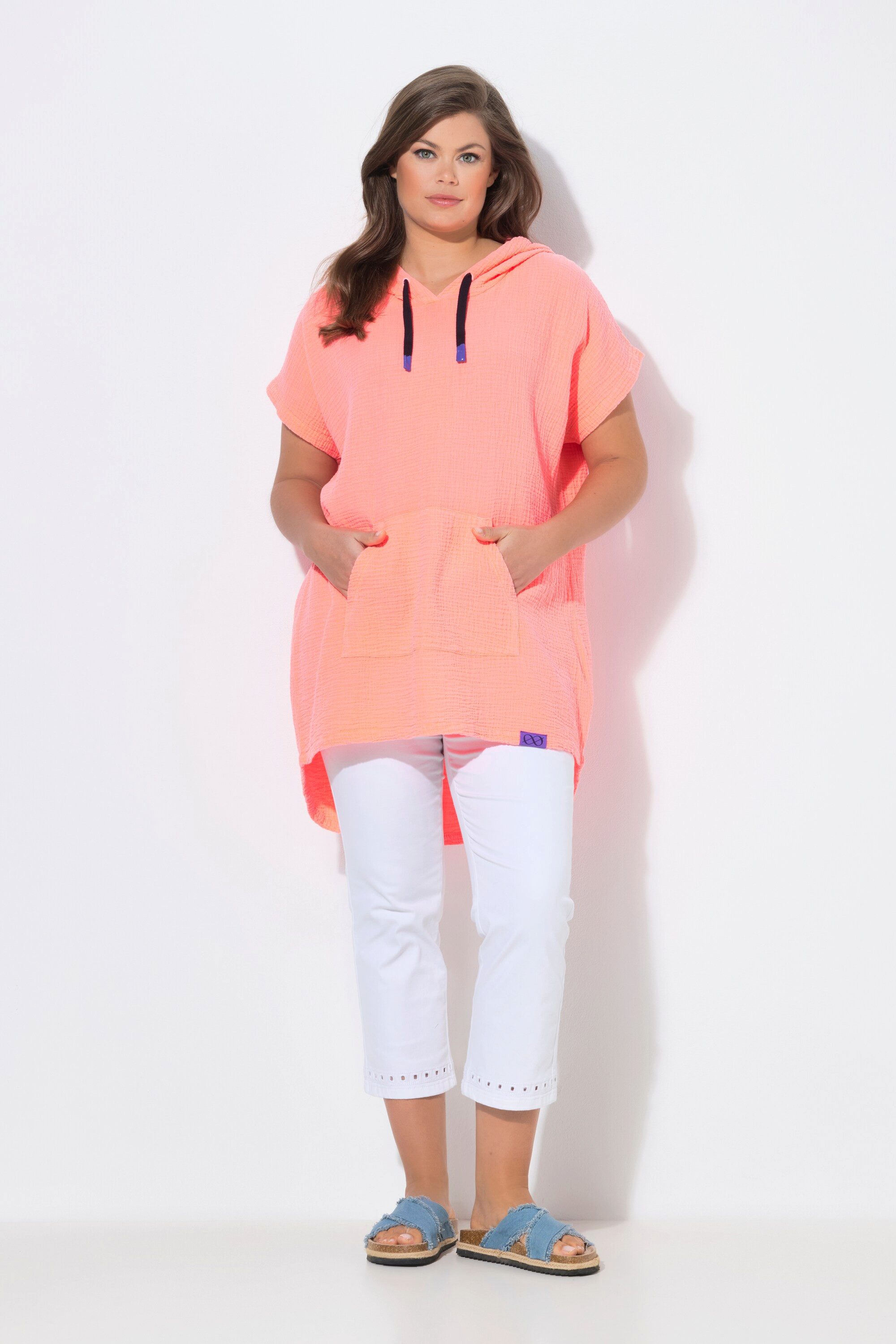 Laurasøn Druckbluse Musselin-Bluse 1/2 Arm Kapuze