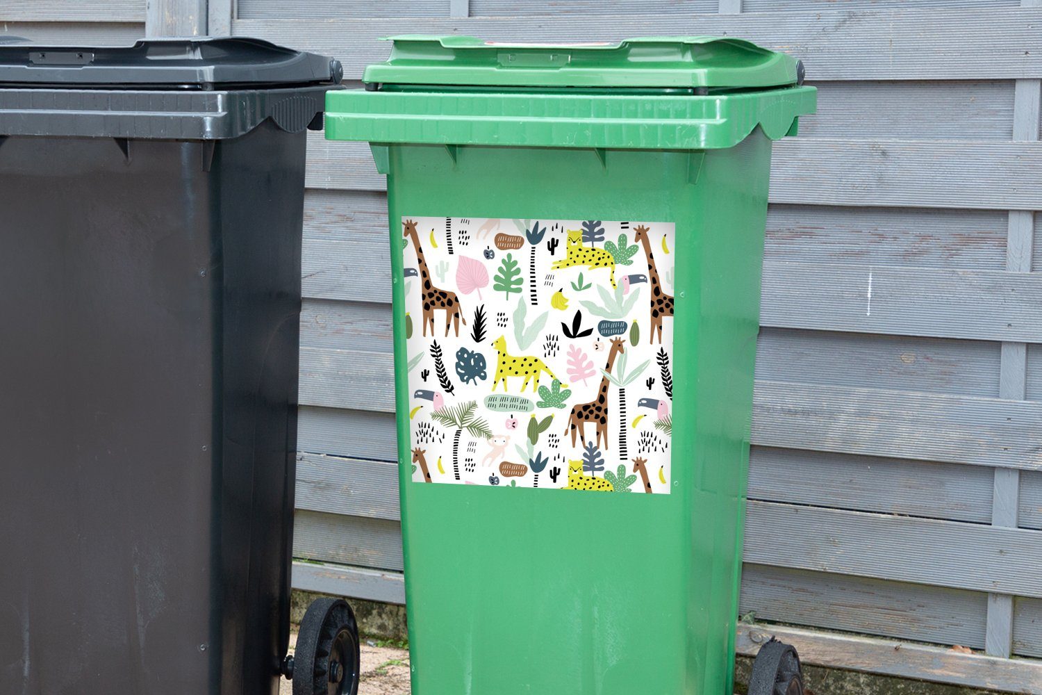 Dschungel MuchoWow Affe - (1 St), Giraffe Container, Sticker, - Wandsticker Mülltonne, Mülleimer-aufkleber, Abfalbehälter