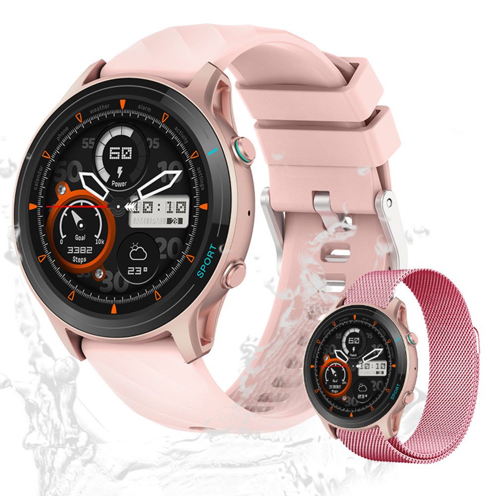 Valdus Damen's IP68 Wasserdicht Fitness-Tracker Telefonfunktion Smartwatch (3,86 cm/1,52 Zoll, Android/iOS), mit austauschbarem weichem Mesharmband, - 390 mAh Akku SPO2, Herzfrequenzsensor, Schlafmonitor & Schrittzähler