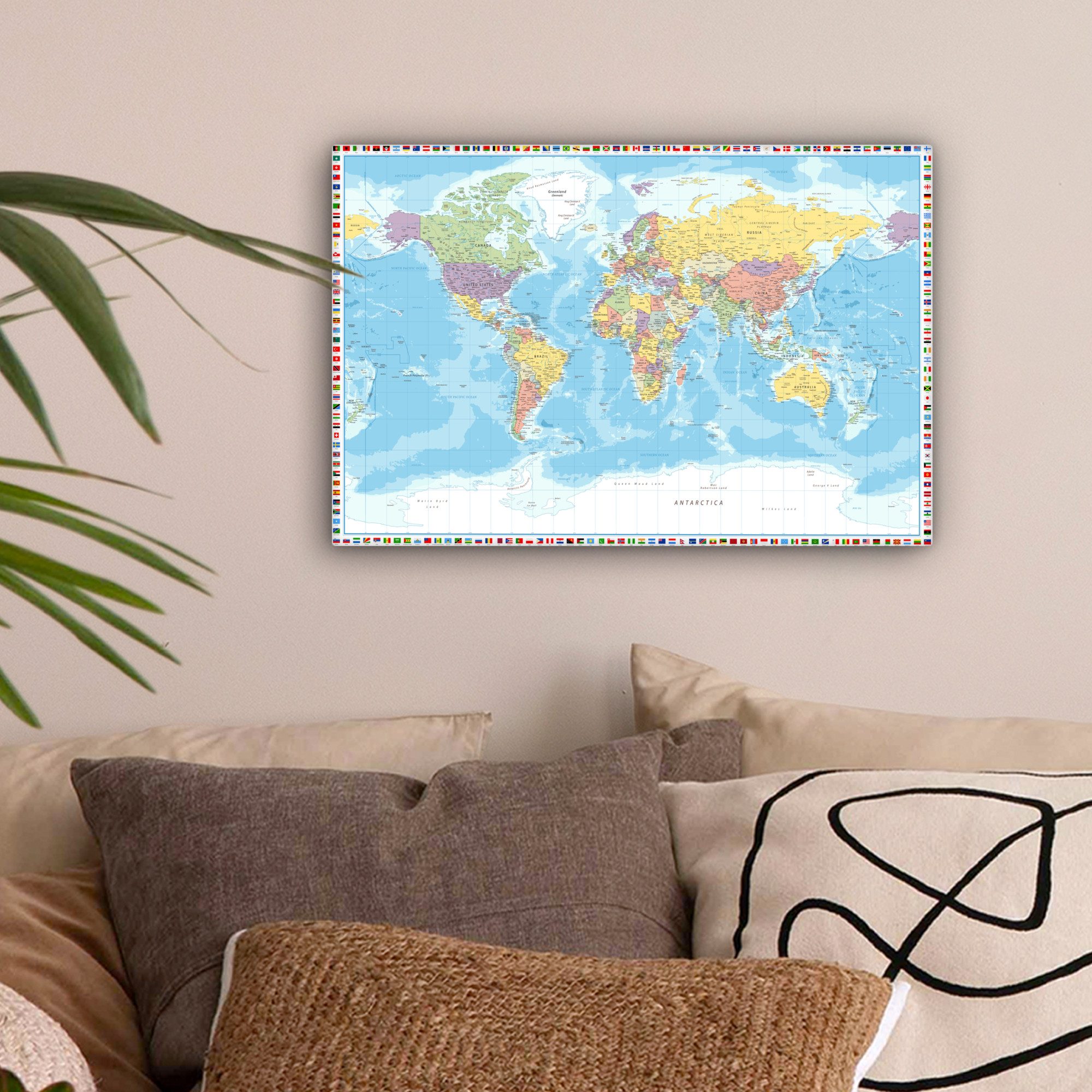 OneMillionCanvasses® Leinwandbild Weltkarte - Flagge - Politik, Fotodruck ( günstig online kaufen