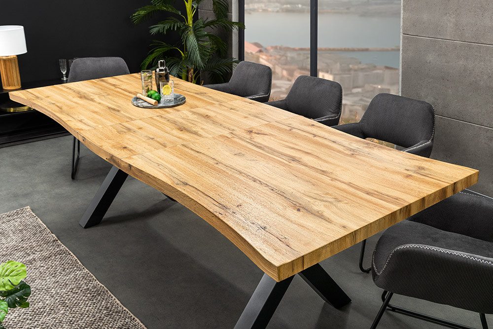 riess-ambiente Baumkantentisch WILD 160–200cm braun/schwarz - Wildeichen-Design, ausziehbar (Einzelartikel, 1-St), Industrial Design & X-Gestell aus Metall - ideal für bis zu 8 Personen