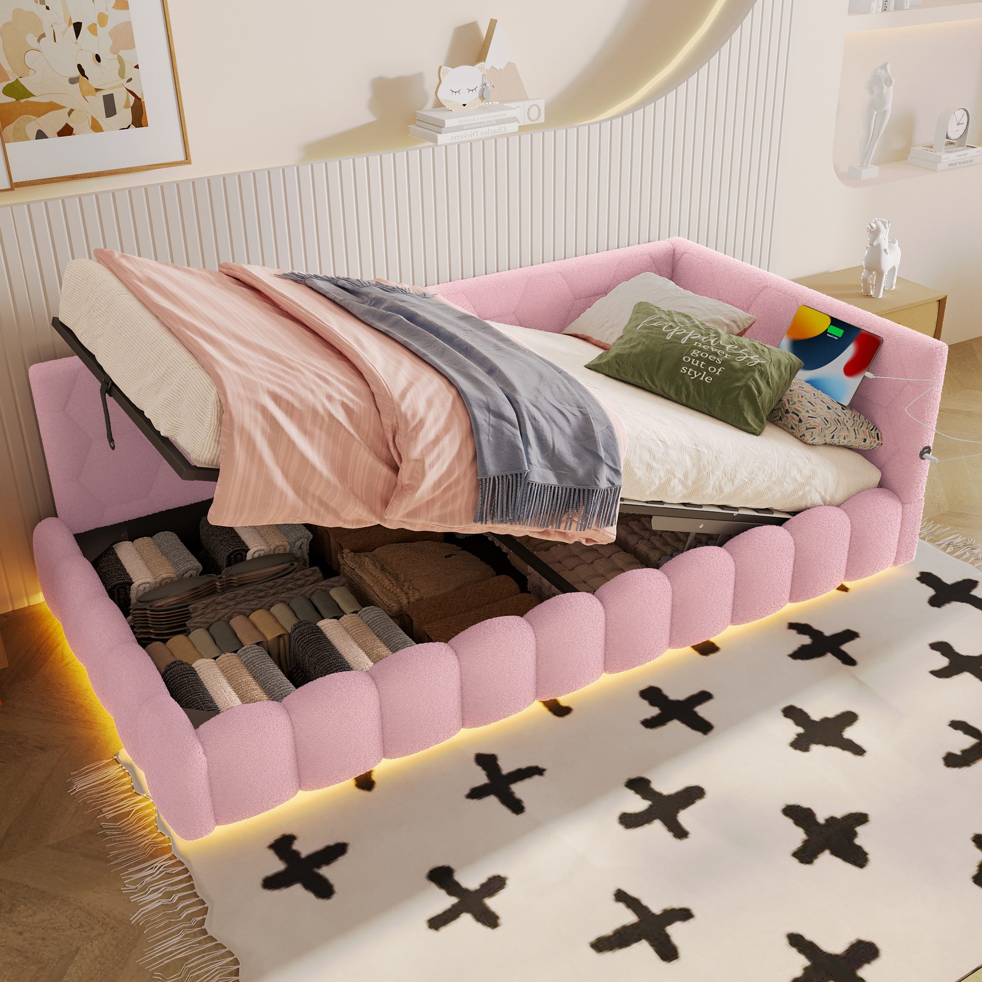 Flieks Daybett, Hydraulisches Polsterbett Tagesbett Schlafsofa 90x200cm mit günstig online kaufen