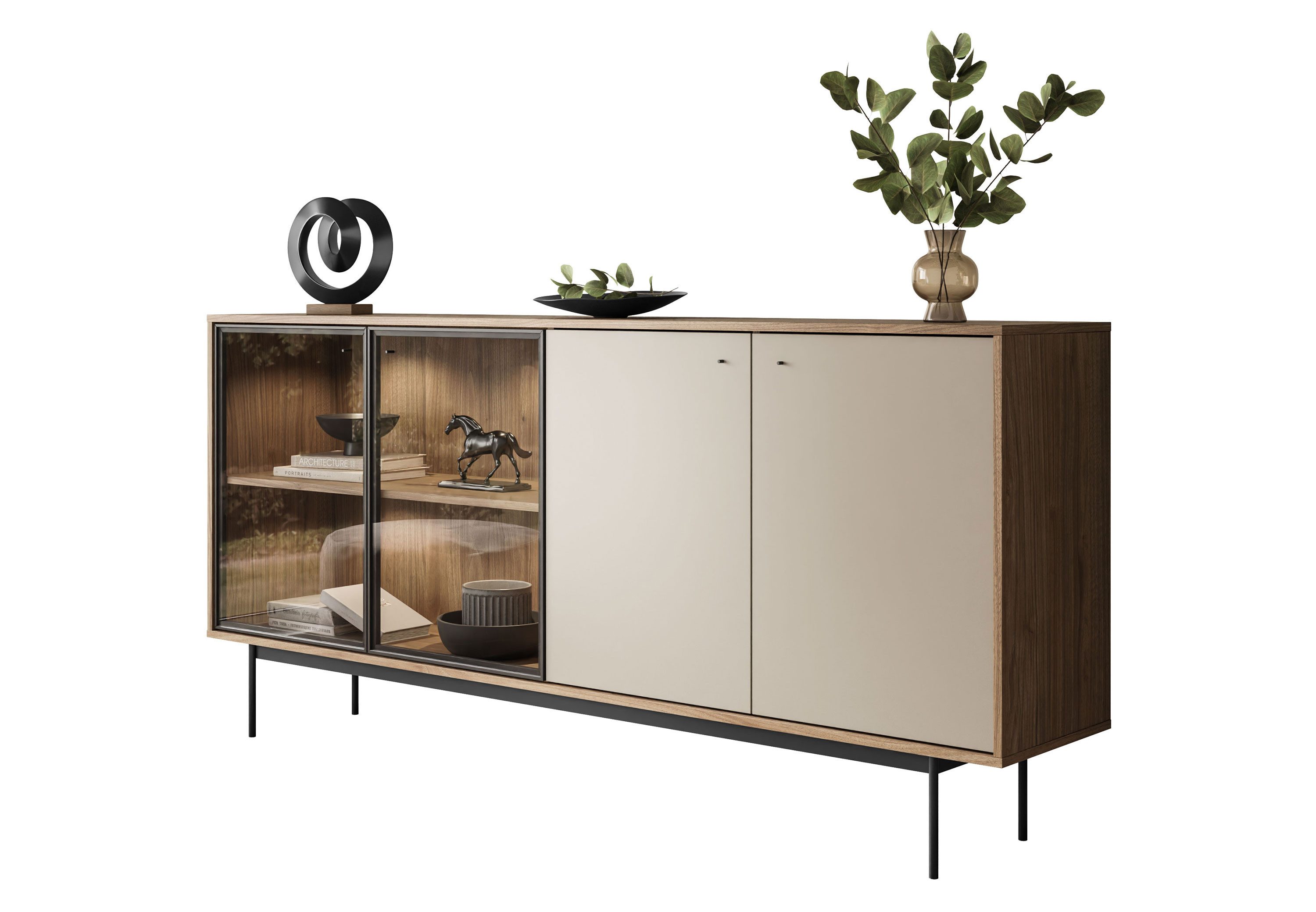 Lookway Kommode ISA 4D Sideboard mit vier Türen und LED-Beleuchtung, 200x90x40 cm