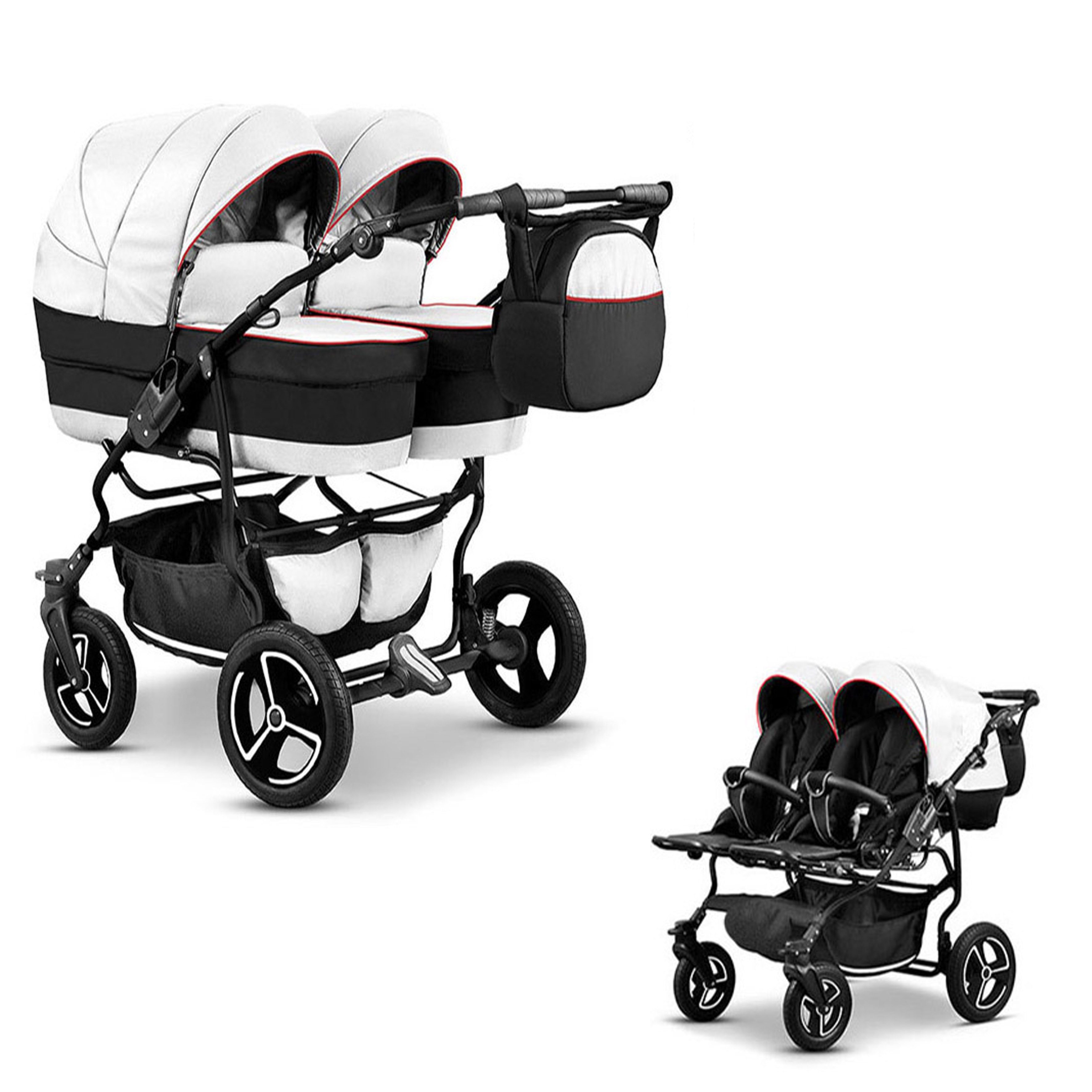 BabyMerc Zwillings-Kombikinderwagen Zwillingskinderwagen 2 in 1 Twin Star - 10 Teile - in 16 Farben