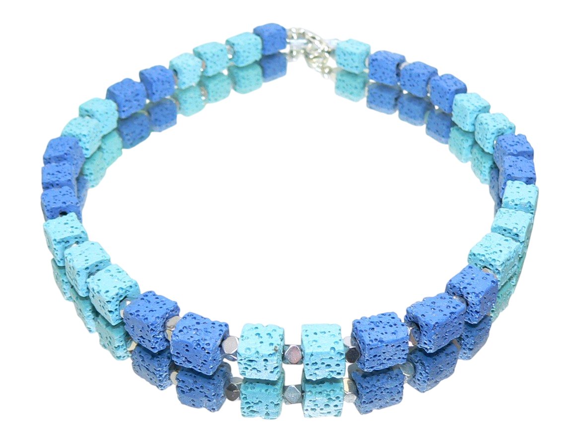 traumschmuck Collier 457m Halskette Würfelkette Lava blau hellblau dunkelblau (incl. Schmuckbox), handgefertigt, Made in Germany