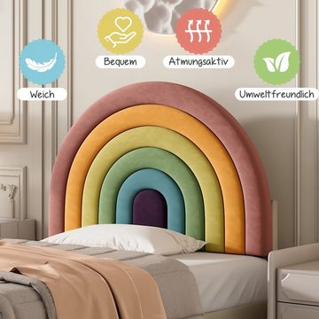 Ulife Kinderbett Polsterbett Jugendbett mit höhenverstellbarem Kopfteil Regenbogen-Samt, Holzlattenunterstützung, 90 cm x 200 cm