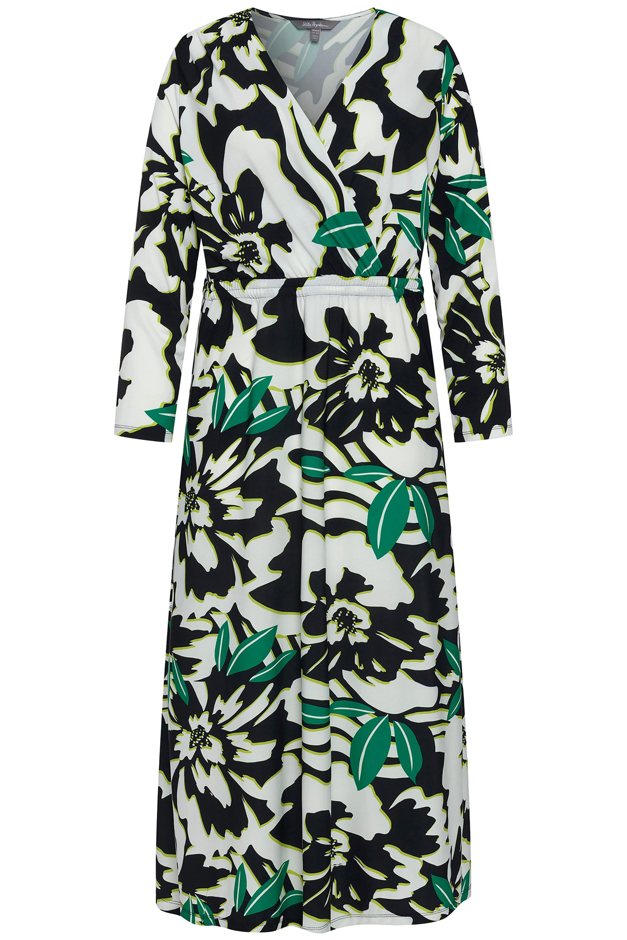 Ulla Popken Maxikleid Jerseykleid Wickeloptik V-Ausschnitt günstig online kaufen