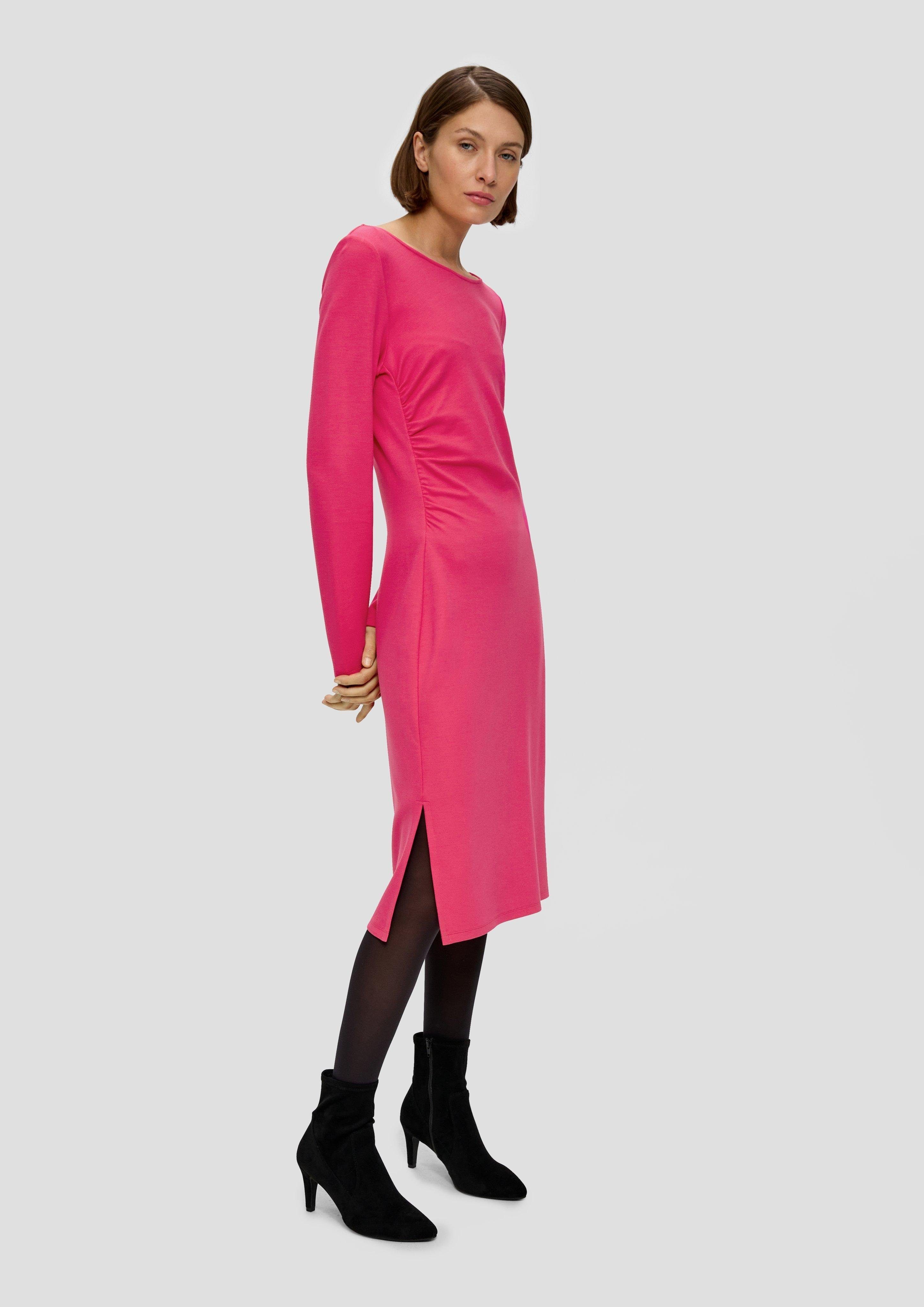 pink LABEL aus Jerseykleid Minikleid Viskosemix Raffung s.Oliver BLACK