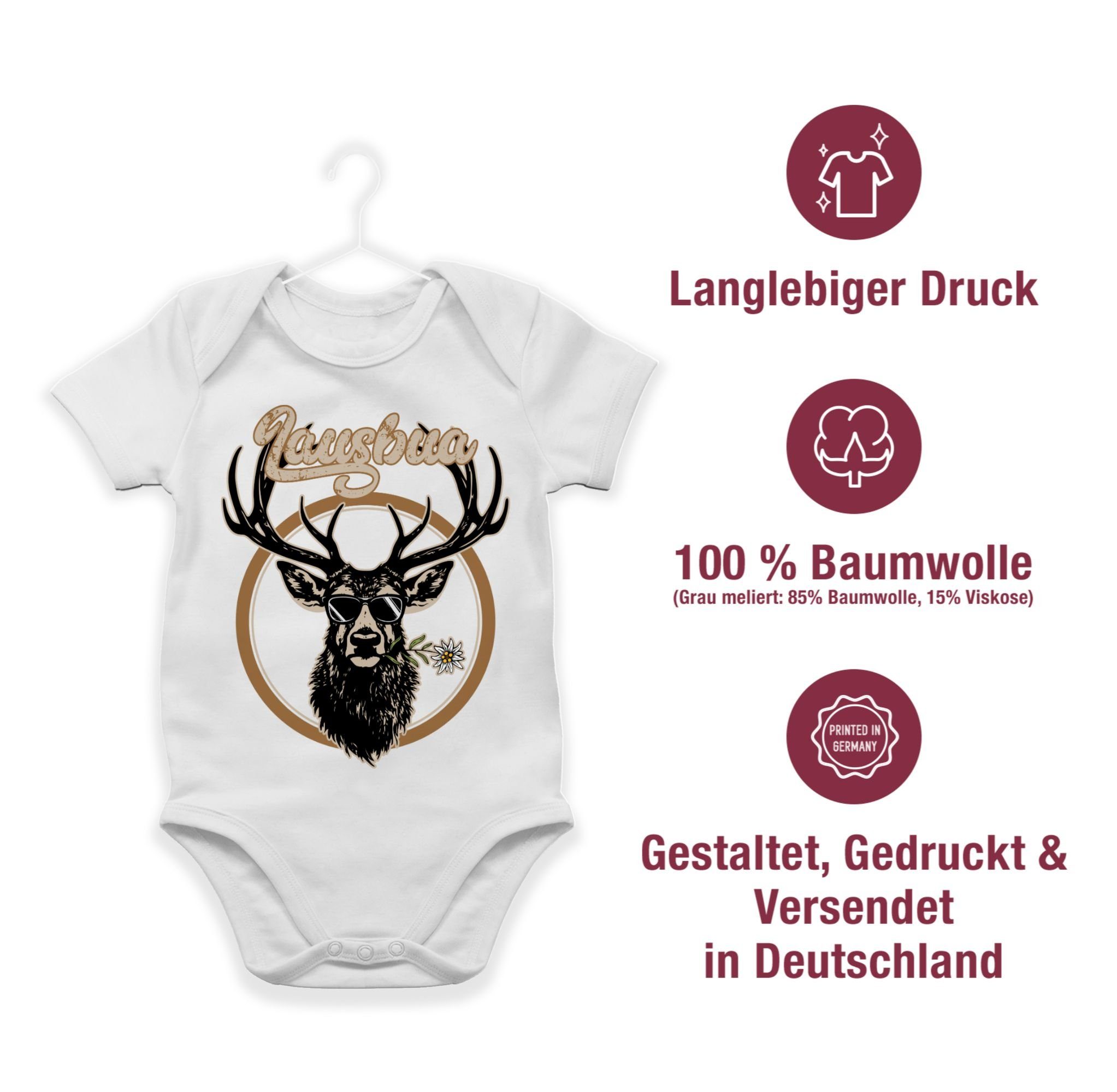 Hirschgeweih Weiß Outfit Oktoberfest Mode Lausbub Shirtracer Hirsch Baby Shirtbody 1 Lausbua für