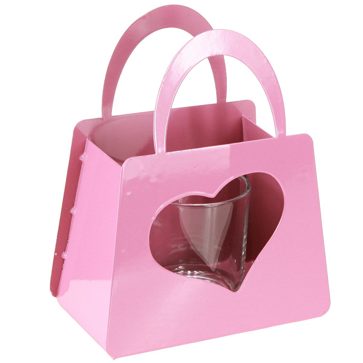 Florists Products Windlicht Windlicht Rosa Metall Herzform Glaseinsatz Deko 18cm 2er Set, 2 Stück