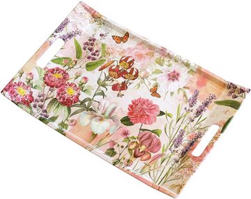 Lashuma Tablett Wildblumen, Melamin, (1-tlg), Deko Gartentablett mit Blumen Motiv rosa 47x31 cm