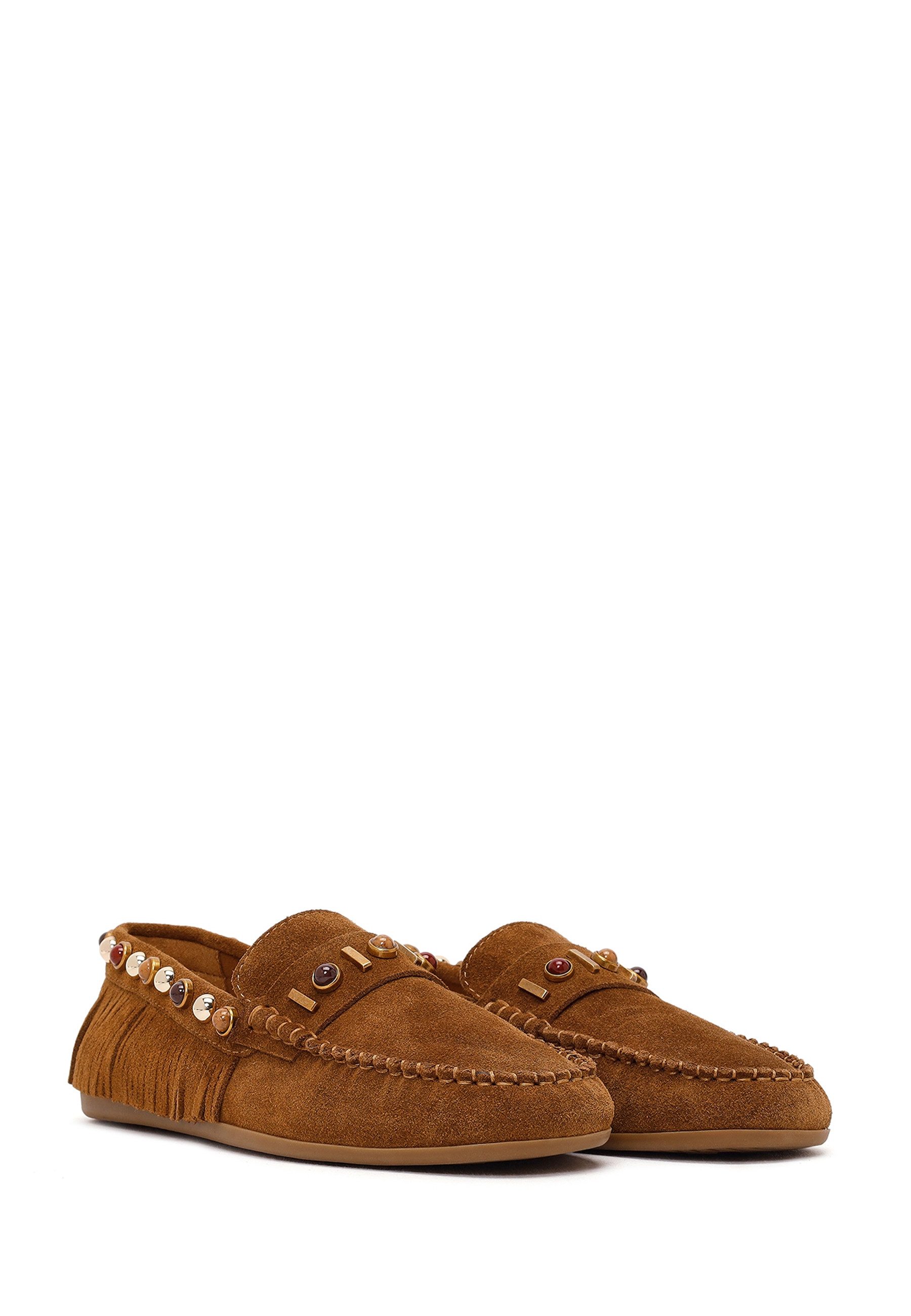 Derimod Loafer aus Veloursleder Loafer Wildleder-Obermaterial, Lederfutter, Slip-On-Stil, Fransen-Detail