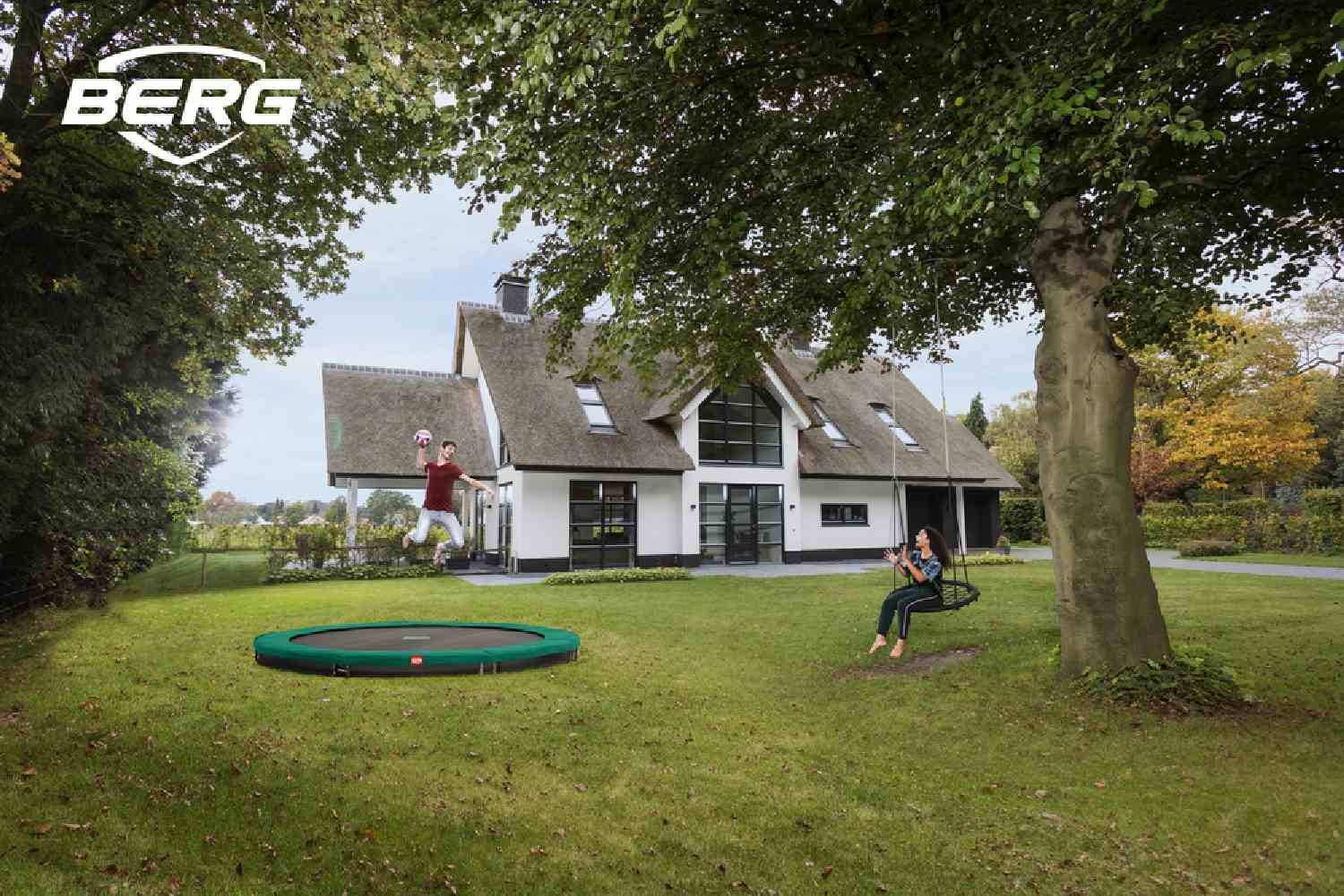 Berg Bodentrampolin InGround rund 430 cm grün ohne Netz Favorit Sports