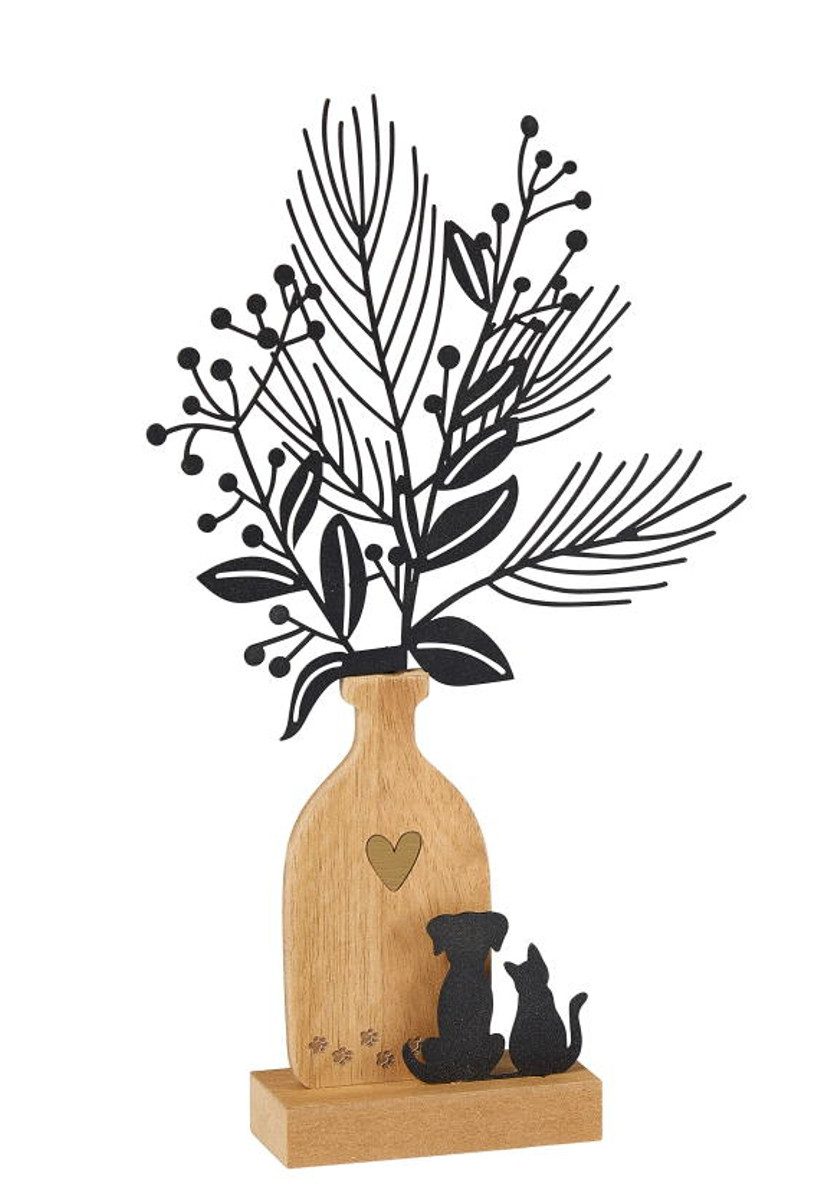 formano Dekofigur Vase + Hund + Katze Beerenzweige - Holz + schwarzes Metall - 26 cm (1 St), Schöne Geschenk-Idee! passend zu jedem Anlass!