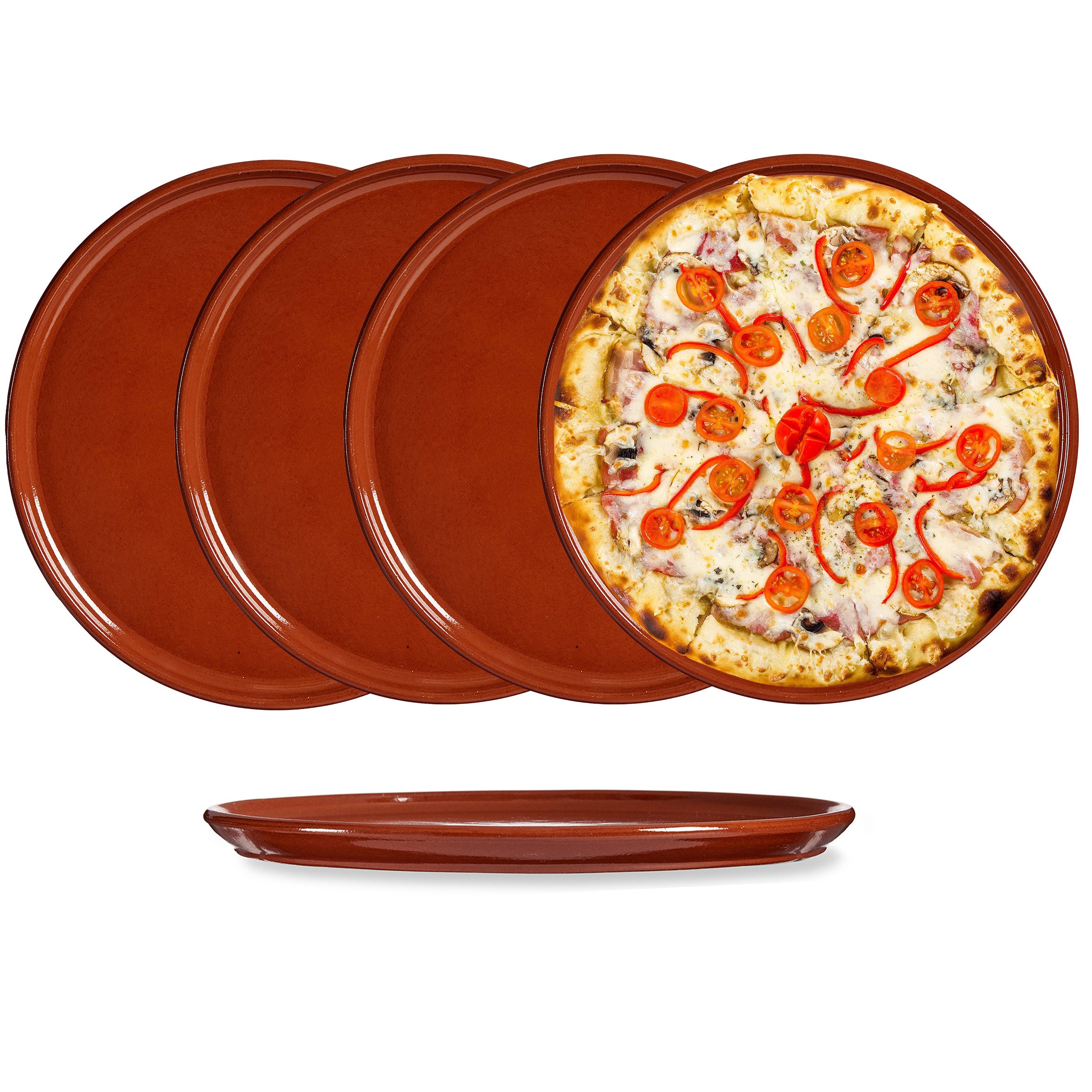 Annastore Pizzateller aus Ton Mittelalter-Geschirr Servierplatte aus Ton Ø 32 cm, (4 St)