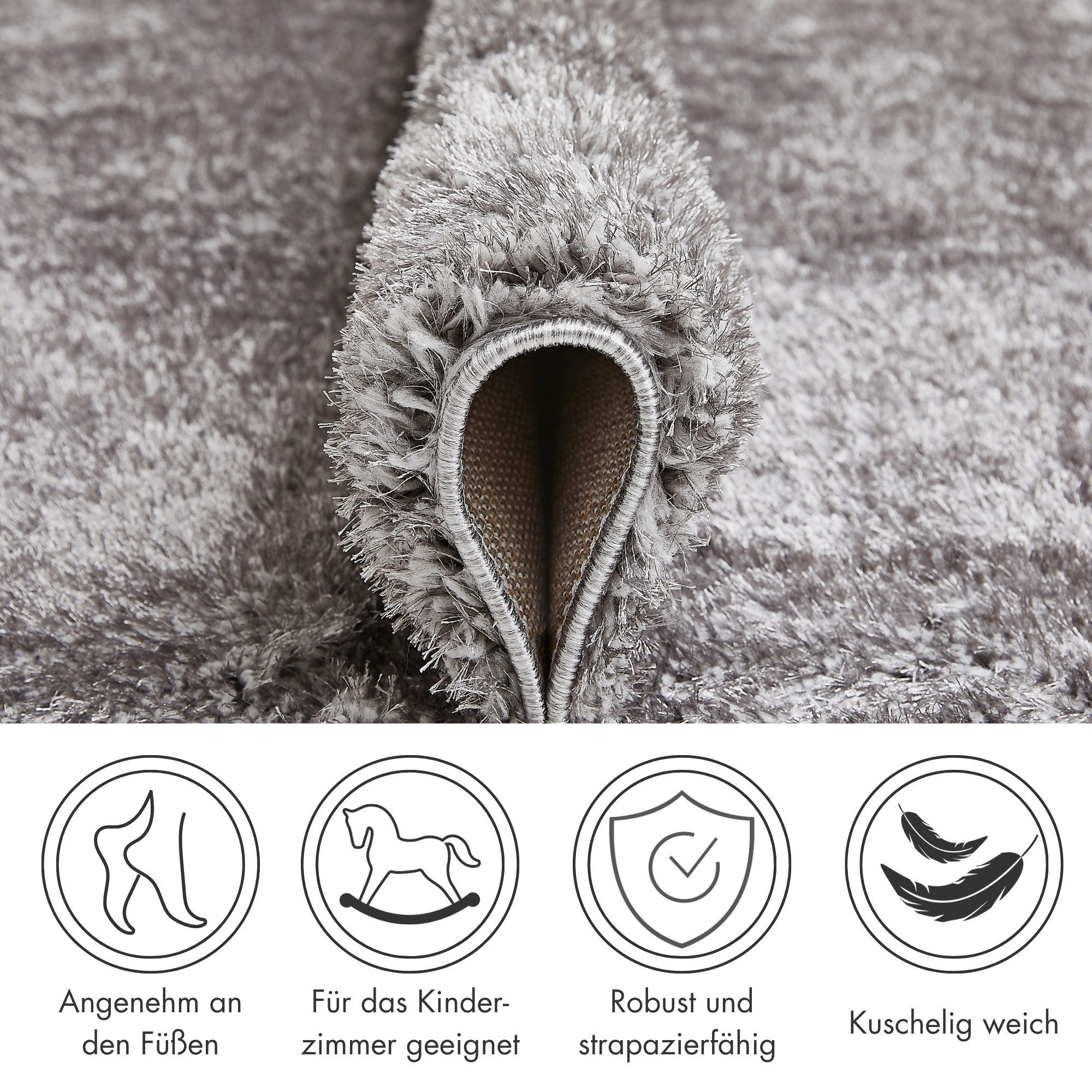 LUXOR living Hochflor-Teppich Gela, rechteckig, Höhe: 45 mm, Uni Farben, weich und flauschig, ideal im Wohnzimmer & Schlafzimmer – Bild 5 von 5