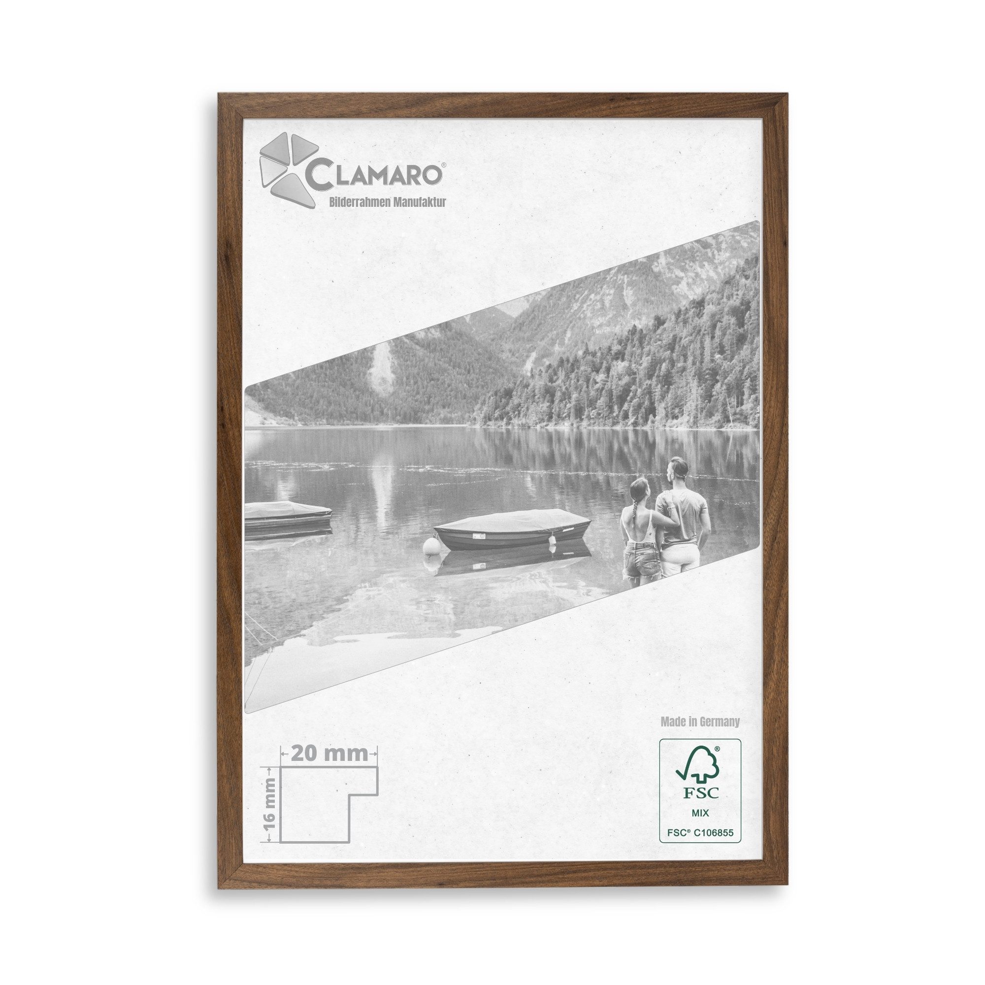 Clamaro Bilderrahmen Nussbaum nach Maß M2016, Holz