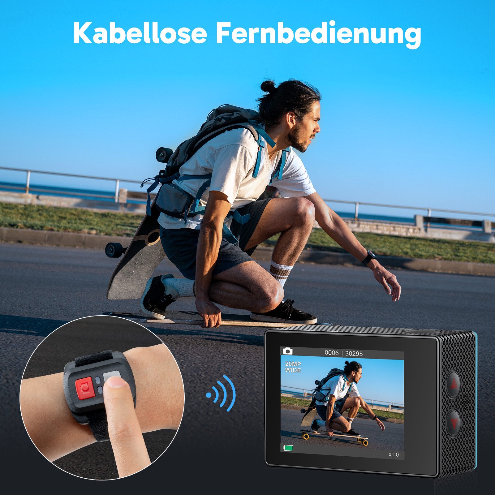 Akaso EK7000 Action Cam (4K Ultra HD, 30M wasserdicht, 170°Ultra Weitwinkelt, Fernbedienung) – Bild 4 von 5