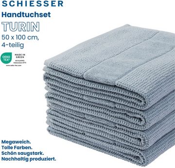 Schiesser Handtücher Turin im 4er Set aus 100% Baumwolle, Frottier (4-St), Reiskorn-Optik, Made in Green