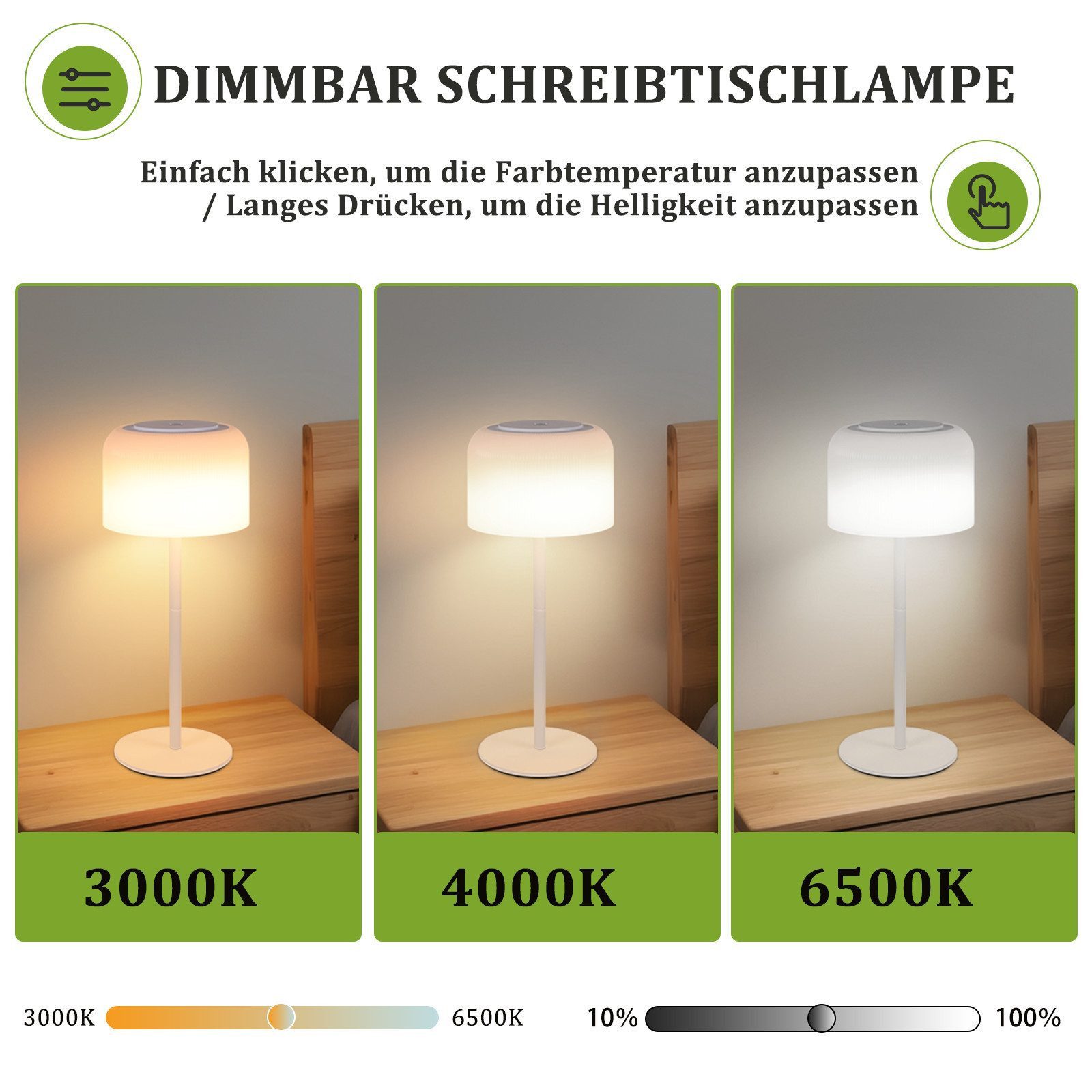 Nettlife LED Tischleuchte LED Tischleuchte Kabellos Weiß Touch, Höhenverste günstig online kaufen