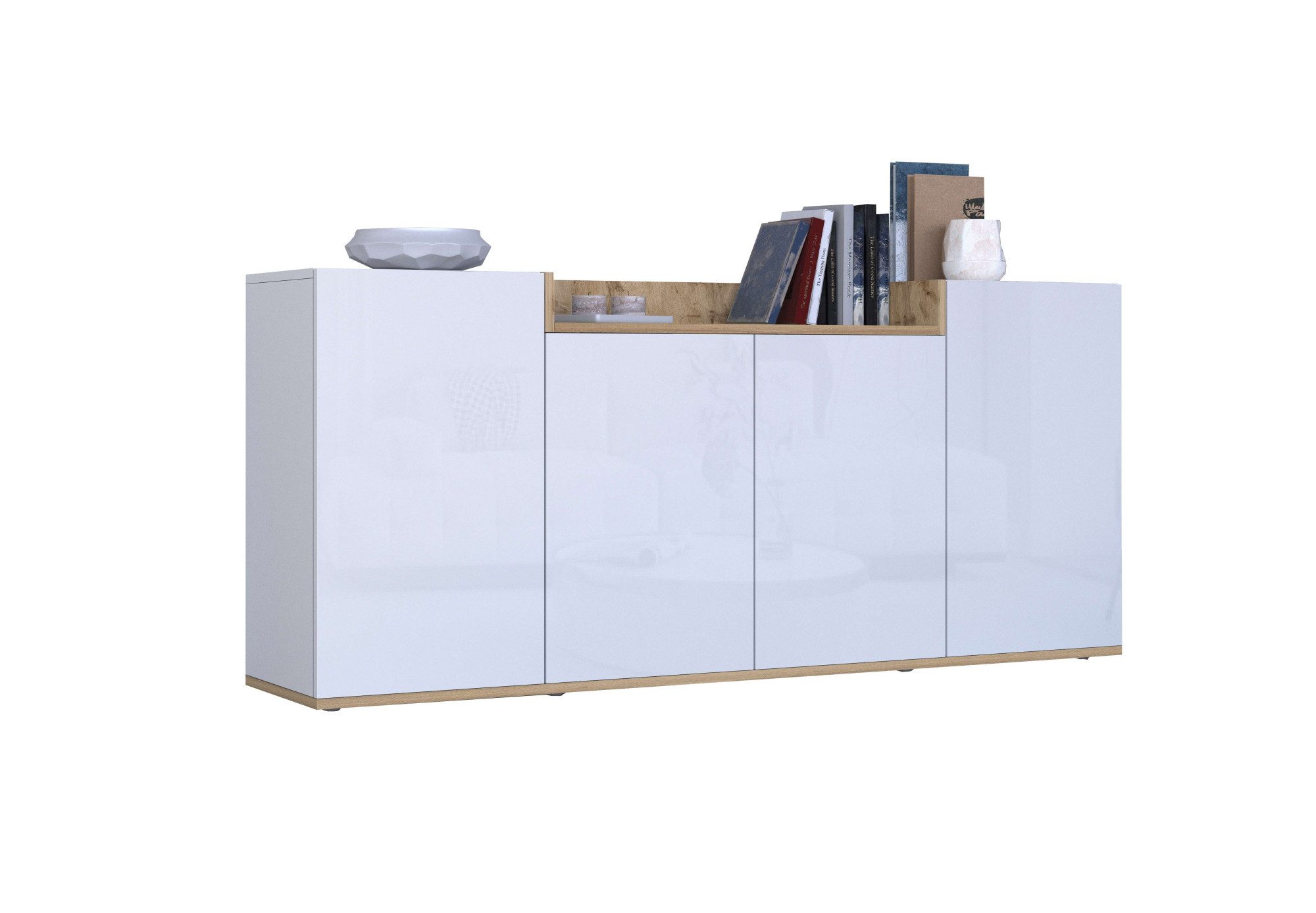 OTTO home Sideboard BOLSENA, Kommode, Schrank,Lowboard mit 6 Fächer und offenes Ablagefach (1 St), Breite 160 cm,stehend/hängend,Fronten Hochglanz lackiert,Made in Italy
