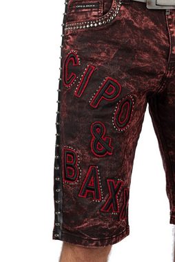 Cipo & Baxx Jeansshorts Kurze Hose BA-CK207 Meliert in Bordeaux mit Logo