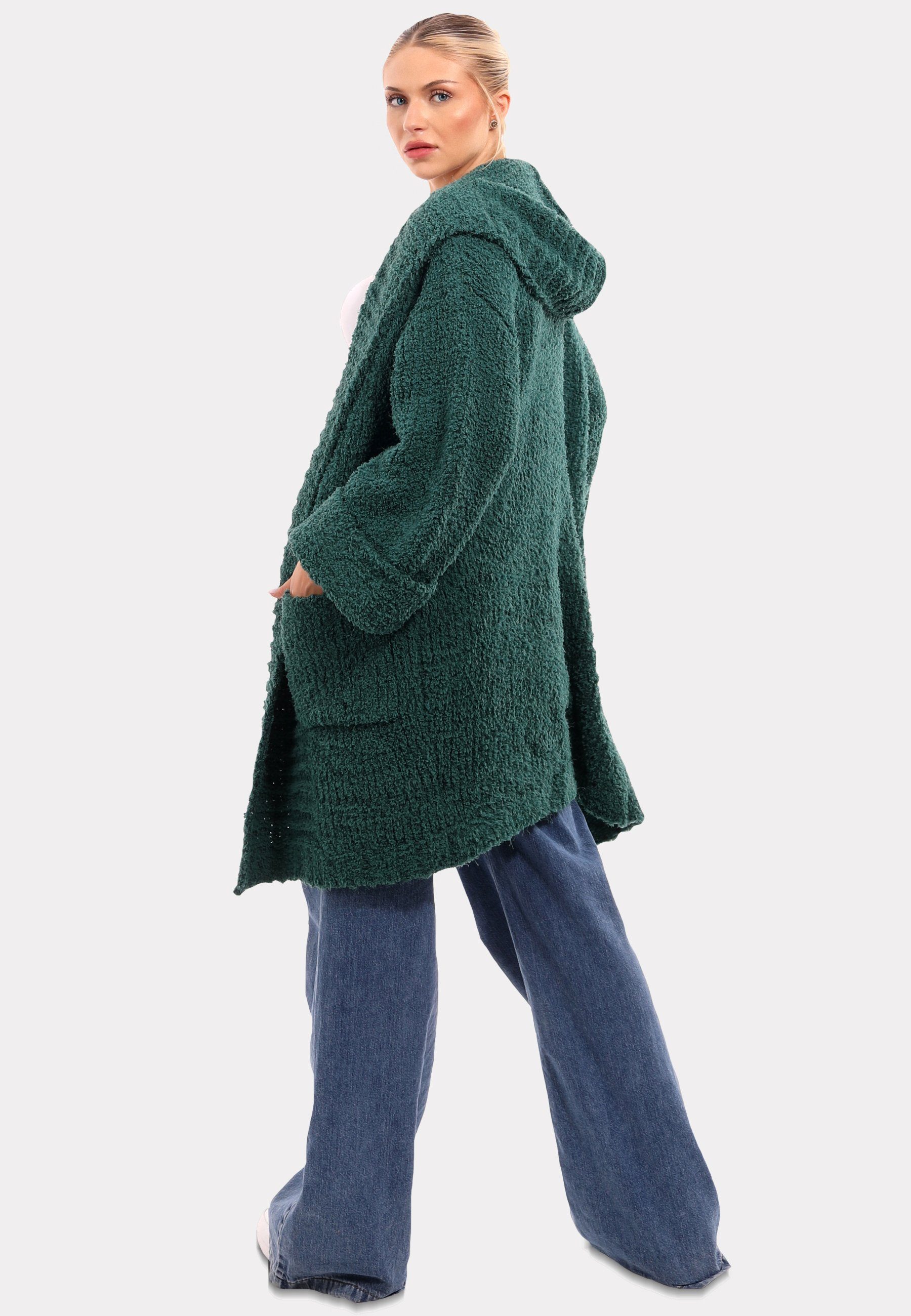YC Fashion & Style Schnitt" "Flauschige mit in mit Unifarbe, petrol Cardigan Kapuze (1-tlg) 'Elegance' Großzügigem Komfort-Strickjacke