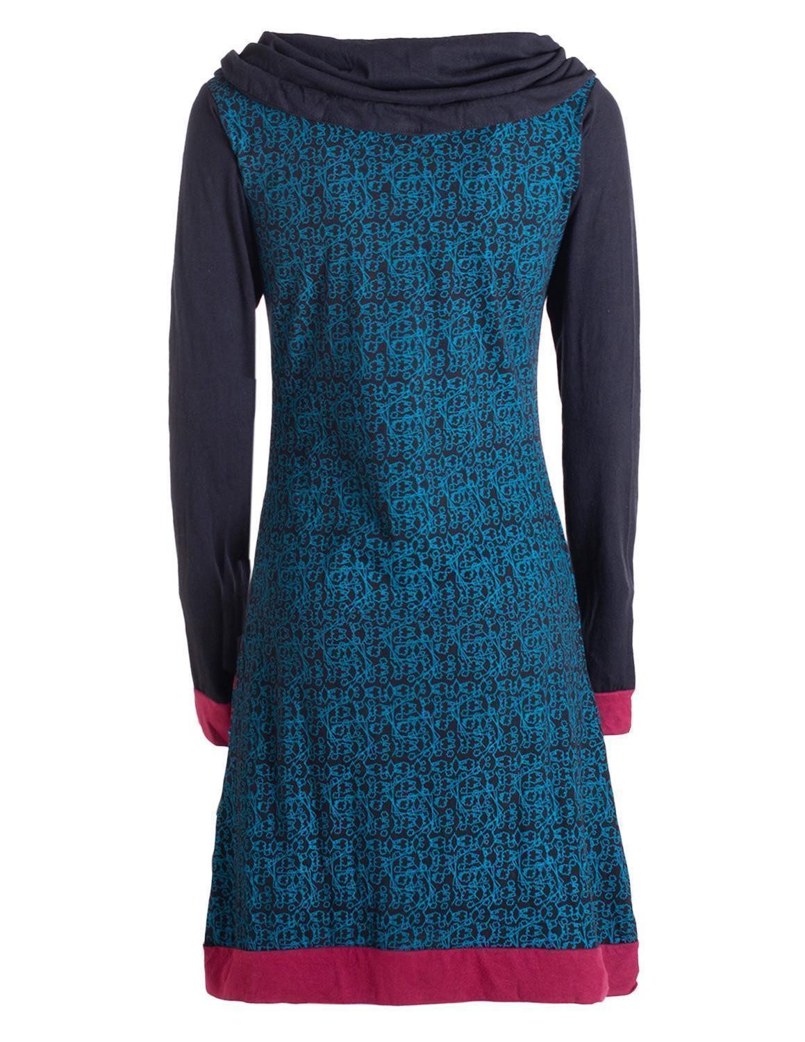 Vishes Tunikakleid Damen Schal-Kragen Mandala-Kleid Langarm-Shirtkleid Baumwollkleid Alternative Bekleidung, Festival, Goa, Ethno Style