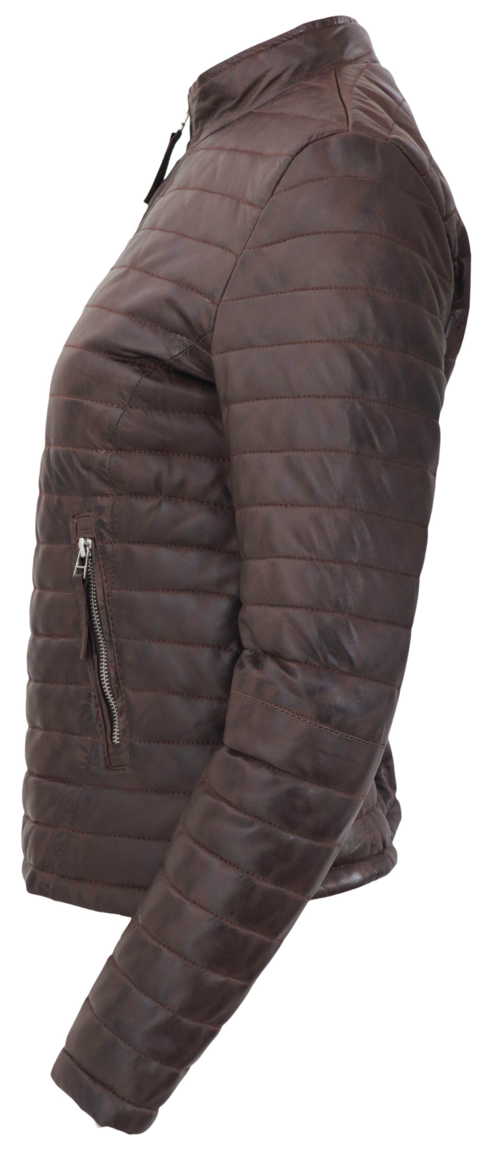 Leder Steppjacke, Lederjacke RICANO Braun stylische hochwertiges Padded Lamm