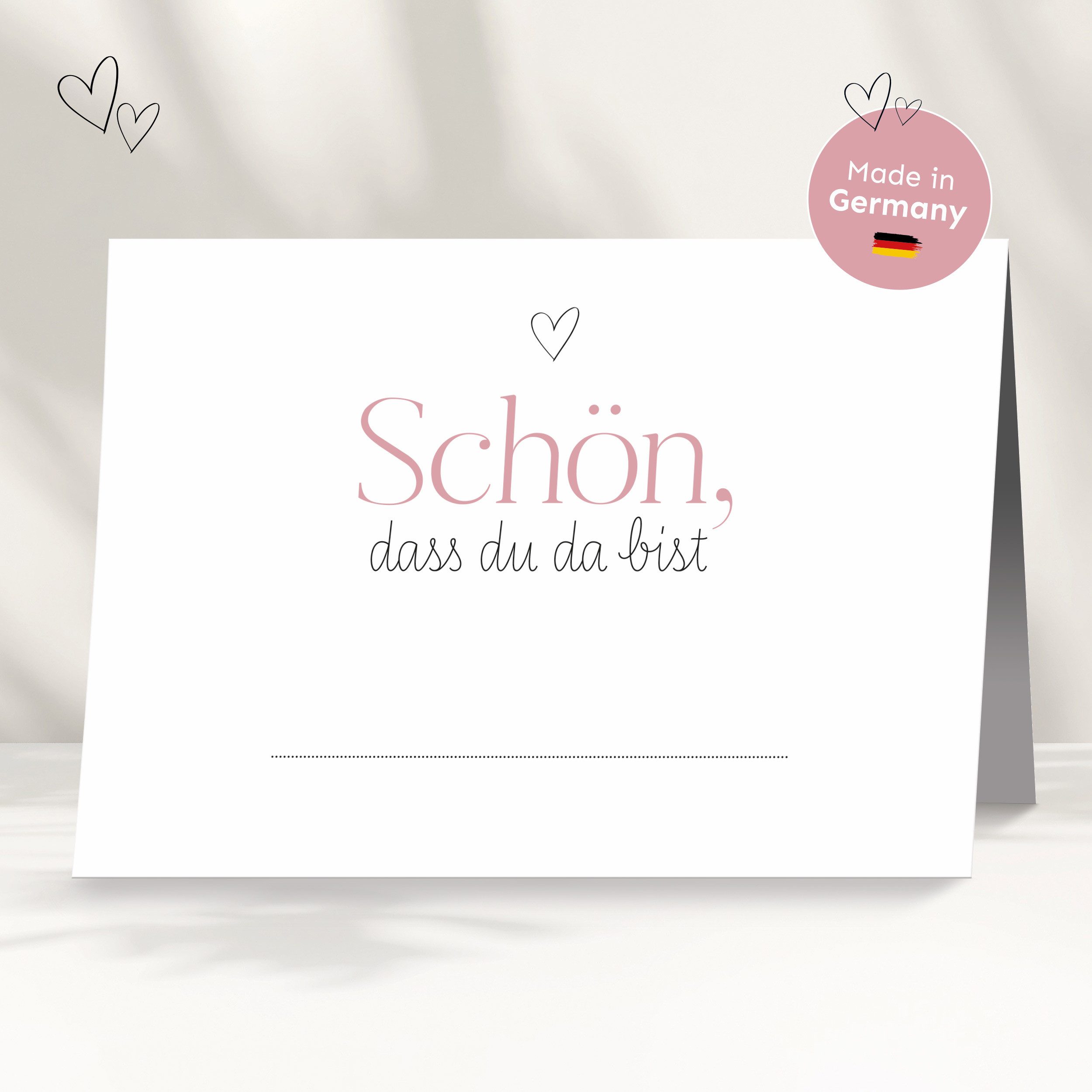 white & ivory Papierdekoration Platzkarte herz rosa "schön, dass du da bist", 50 Stück, Tischkarten