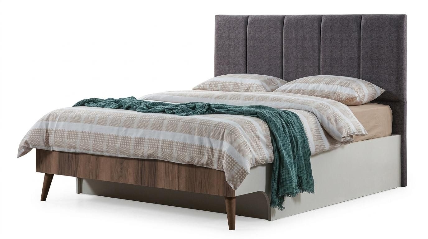 JVmoebel Polsterbett Grau-Braunes Polsterbett Stilvolles Doppelbett Designer Stoffbetten, Made in Europa
