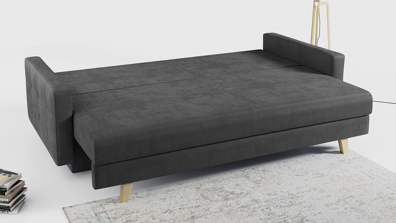 MKS MÖBEL Sofa FRIGA, Dunkelgrau mit Still und Schlaffunktion Bettkasten, Monolith Modern