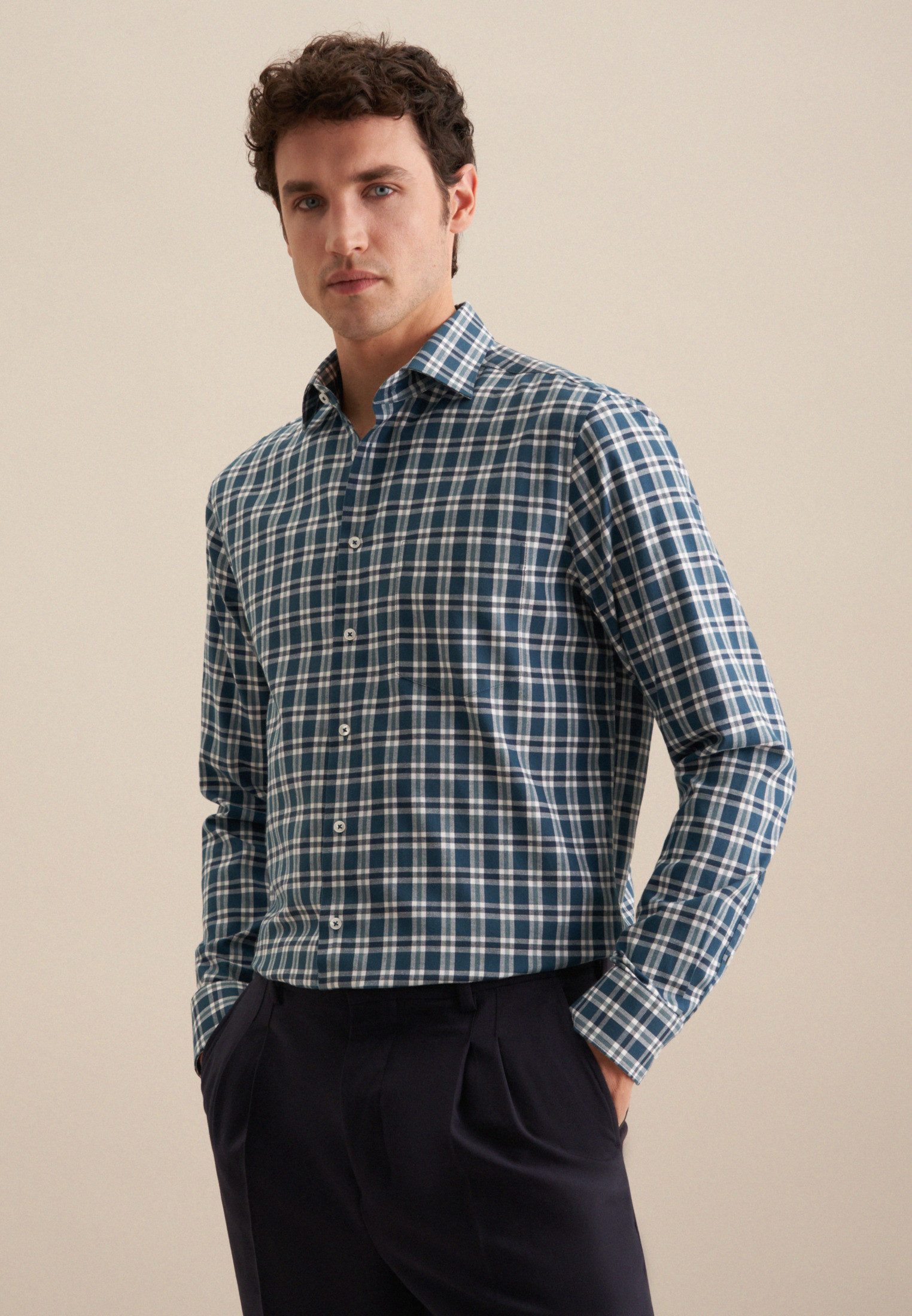 seidensticker Flanellhemd Regular Regular Langarm Button-Down-Kragen günstig online kaufen
