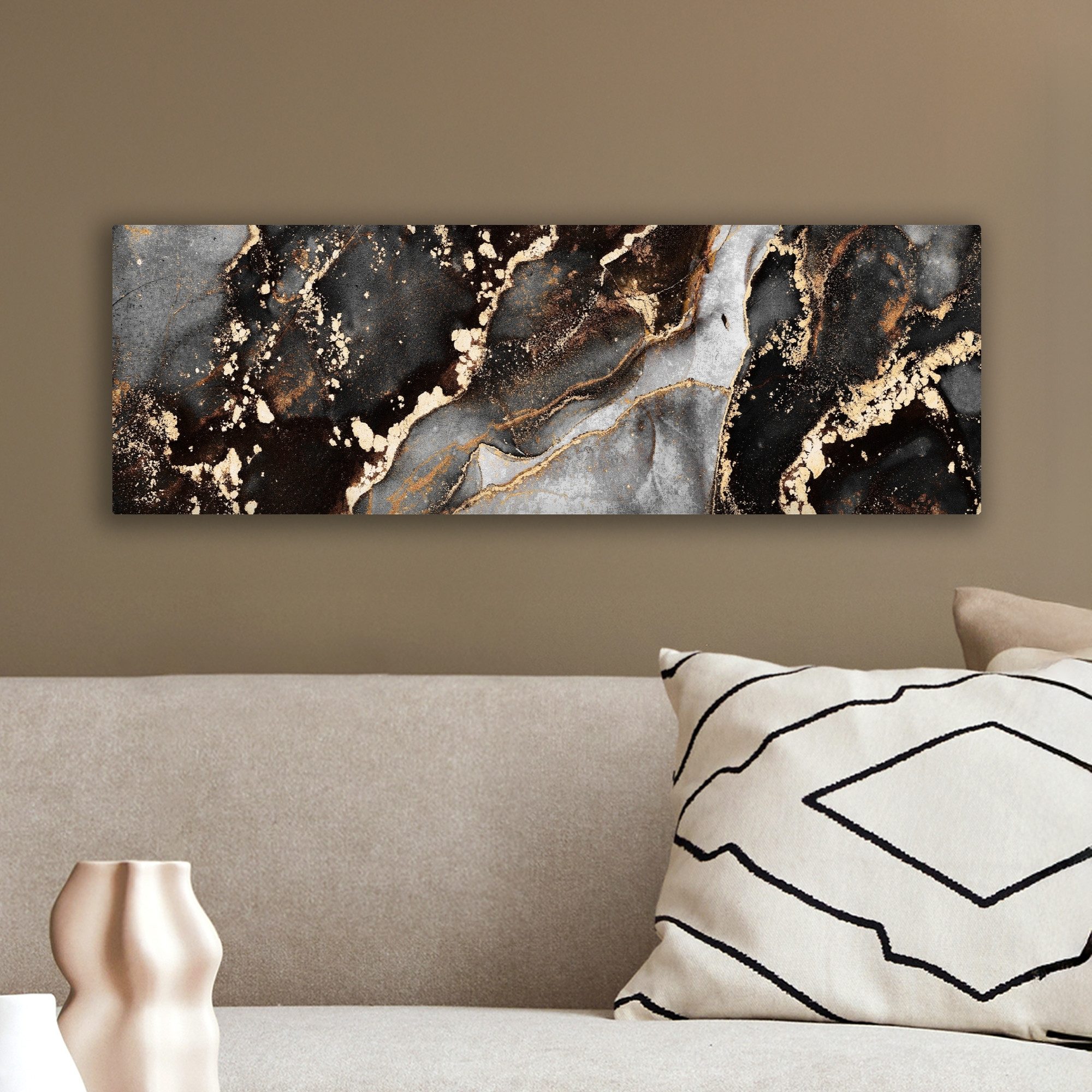 OneMillionCanvasses® Leinwandbild Panorama Marmor - Gold - Glitzer - Luxus, Fotodruck (1 St), Wandbild, Deko Schlafzimmer Wohnzimmer Flur 60x20 cm – Bild 4 von 5