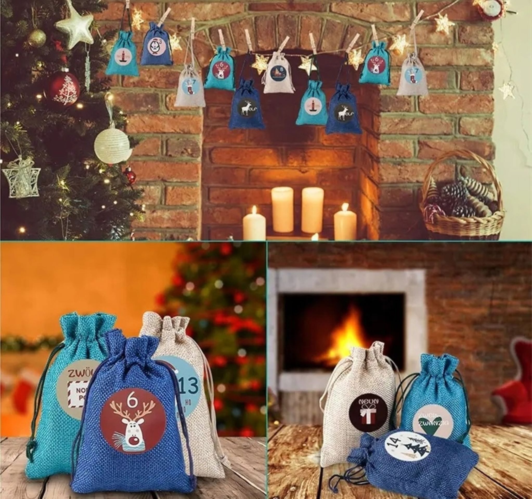 Festivalartikel Adventskalender DIY Adventskalender mit 24 Jutebeuteln, für Weihnachtsüberraschungen!