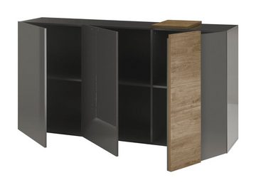 MCA furniture Sideboard Positano (Anrichte in grau Hochglanz und Eiche, Breite 181 cm), Front und Korpus in Hochglanz, Soft-Close