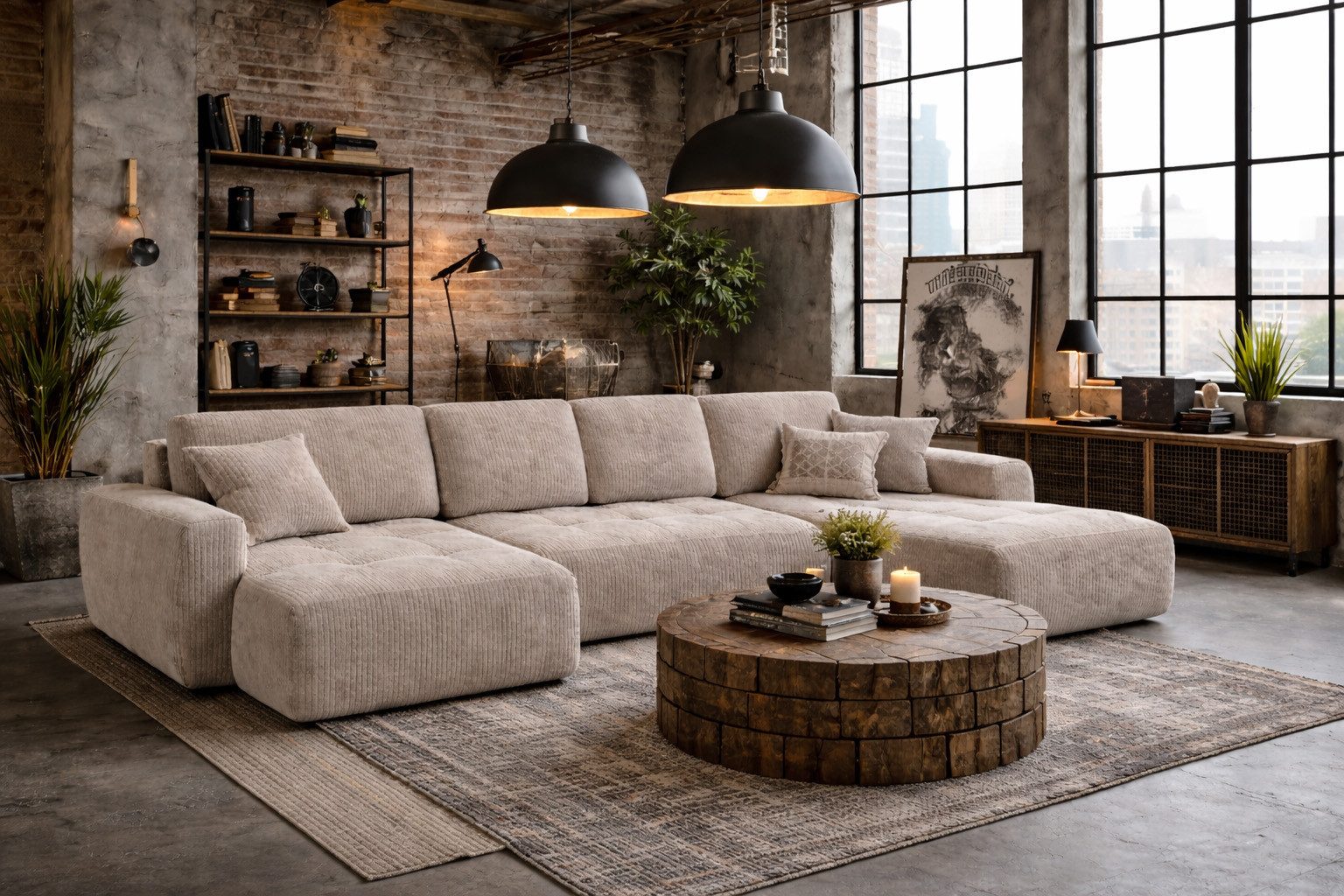 Kaiser Möbel Ecksofa mit Schlaffunktion und Bettkasten, Sofa U-Form, Cordstoff Poso, Ivo U, Strapazierfähiger Cordstoff,Hoher Sitz- und Schlafkomfort
