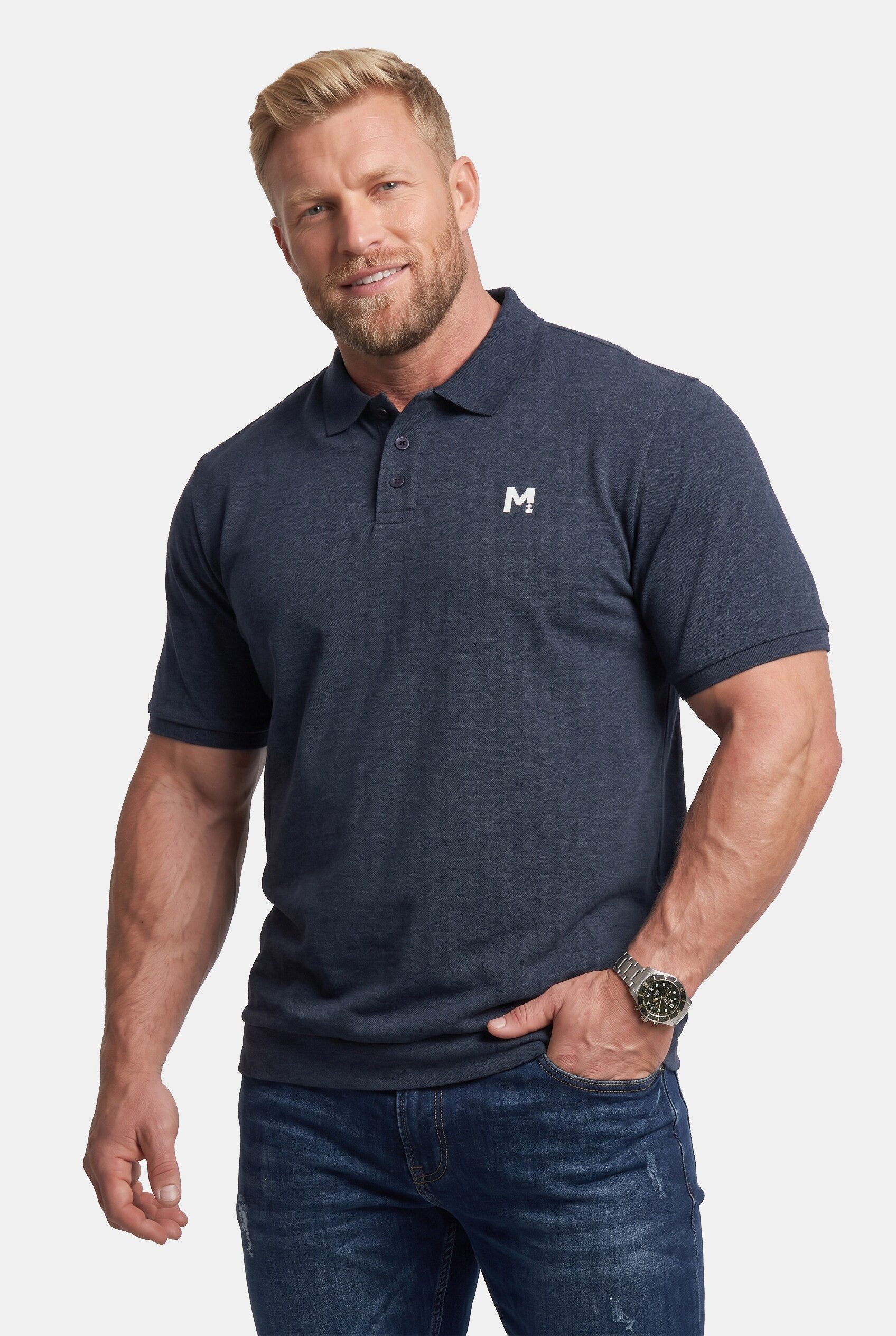 Men Plus Poloshirt Poloshirts 2er-Pack Bauchfit Basic Piqué Halbarm