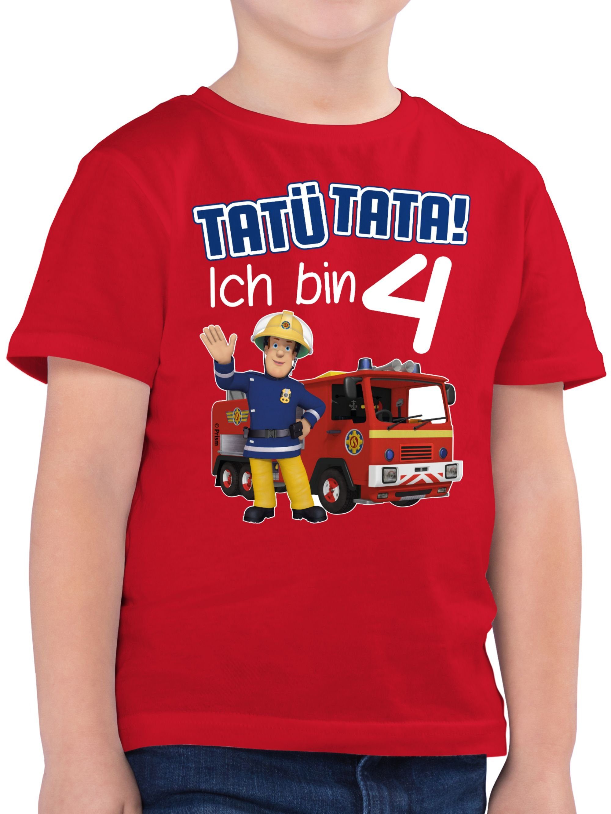 T-Shirt Sam Jungen 4 Feuerwehrmann Shirtracer Ich 01 Rot Tata! bin Geburtstag Tatü