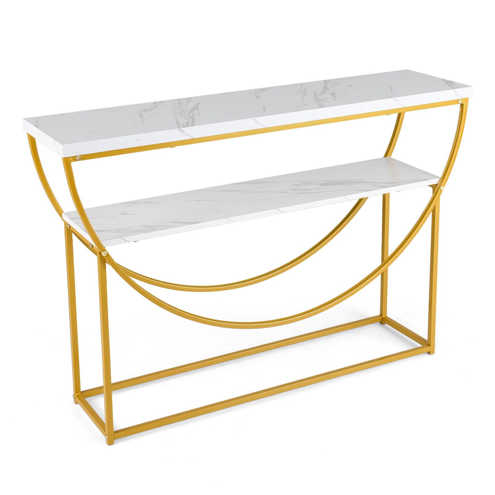 COSTWAY Konsolentisch, Konsolentisch schmal, Eingangstisch 120cm, Marmor, gold