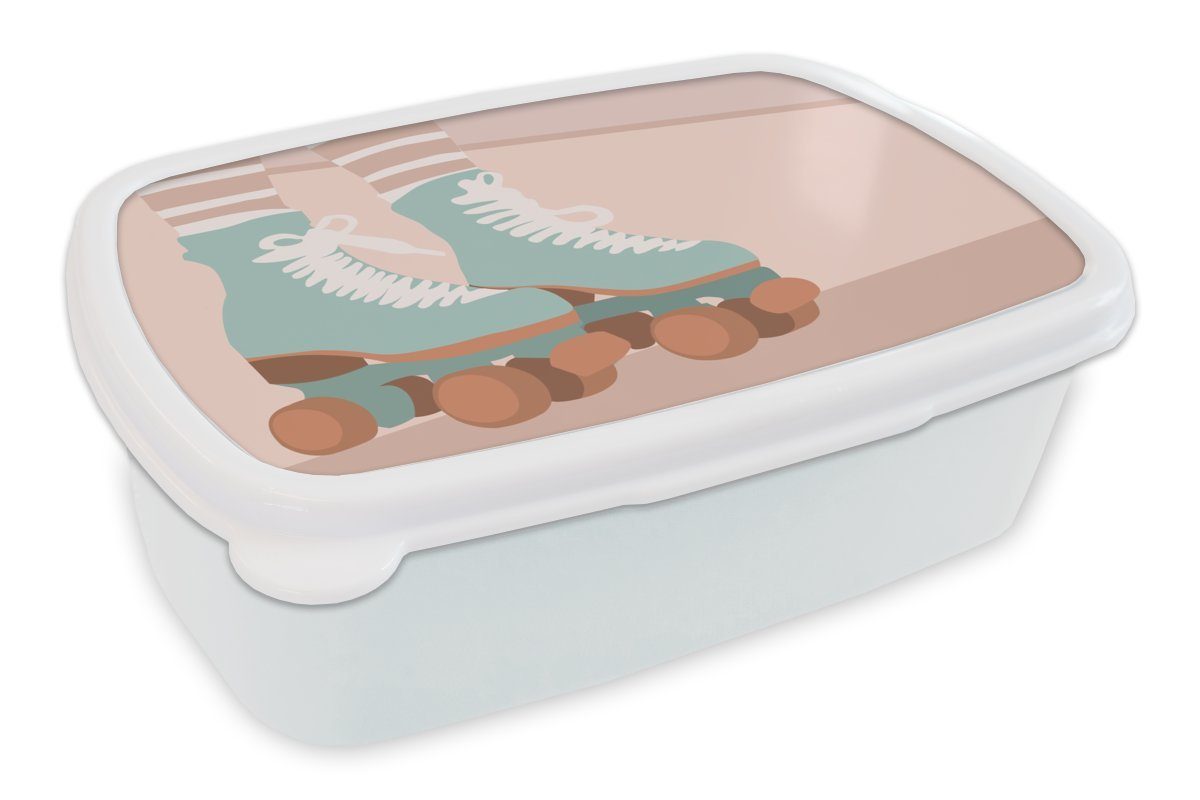 MuchoWow Lunchbox Sommer - Rollerblades - Blau, Kunststoff, (2-tlg), Brotbox für Kinder und Erwachsene, Brotdose, für Jungs und Mädchen weiß