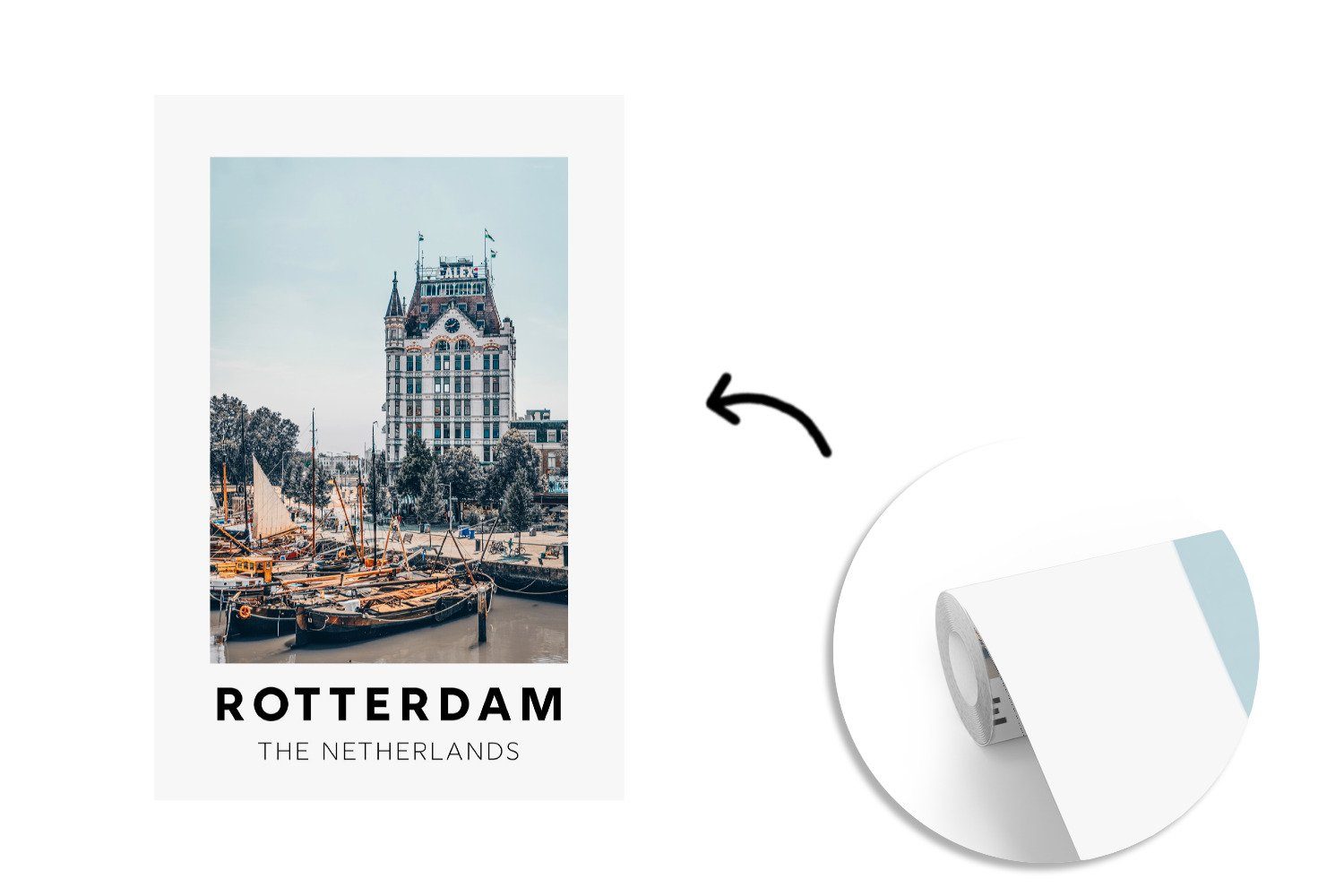 - Vinyl Tapete Wohnzimmer, bedruckt, - Fototapete Wandtapete Matt, Rotterdam (3 Niederlande MuchoWow Montagefertig Boot, für St),