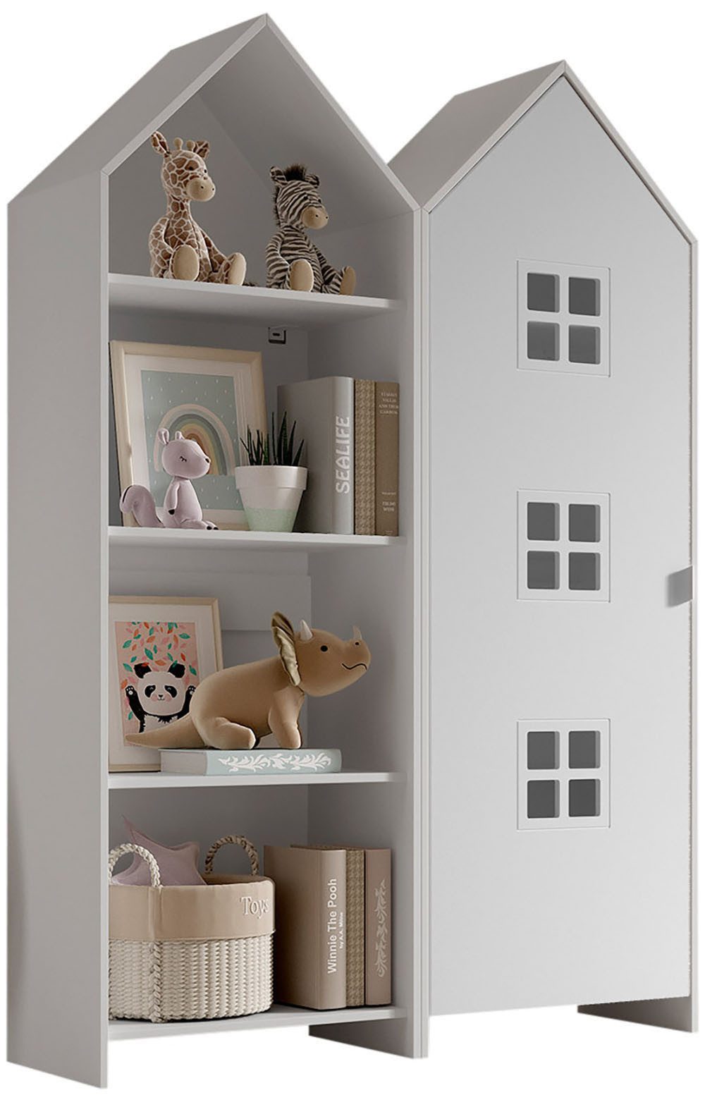 Vipack Kleiderschrank Set Casami Bruges in trendigem Design, 1 Regal u. 1 Kleiderschrank (2-St., Schranktür in verschiedenen Farben und Fensteranordnungen) variable Typenanordnung, Kleiderschrank mit Böden und Kleiderstange