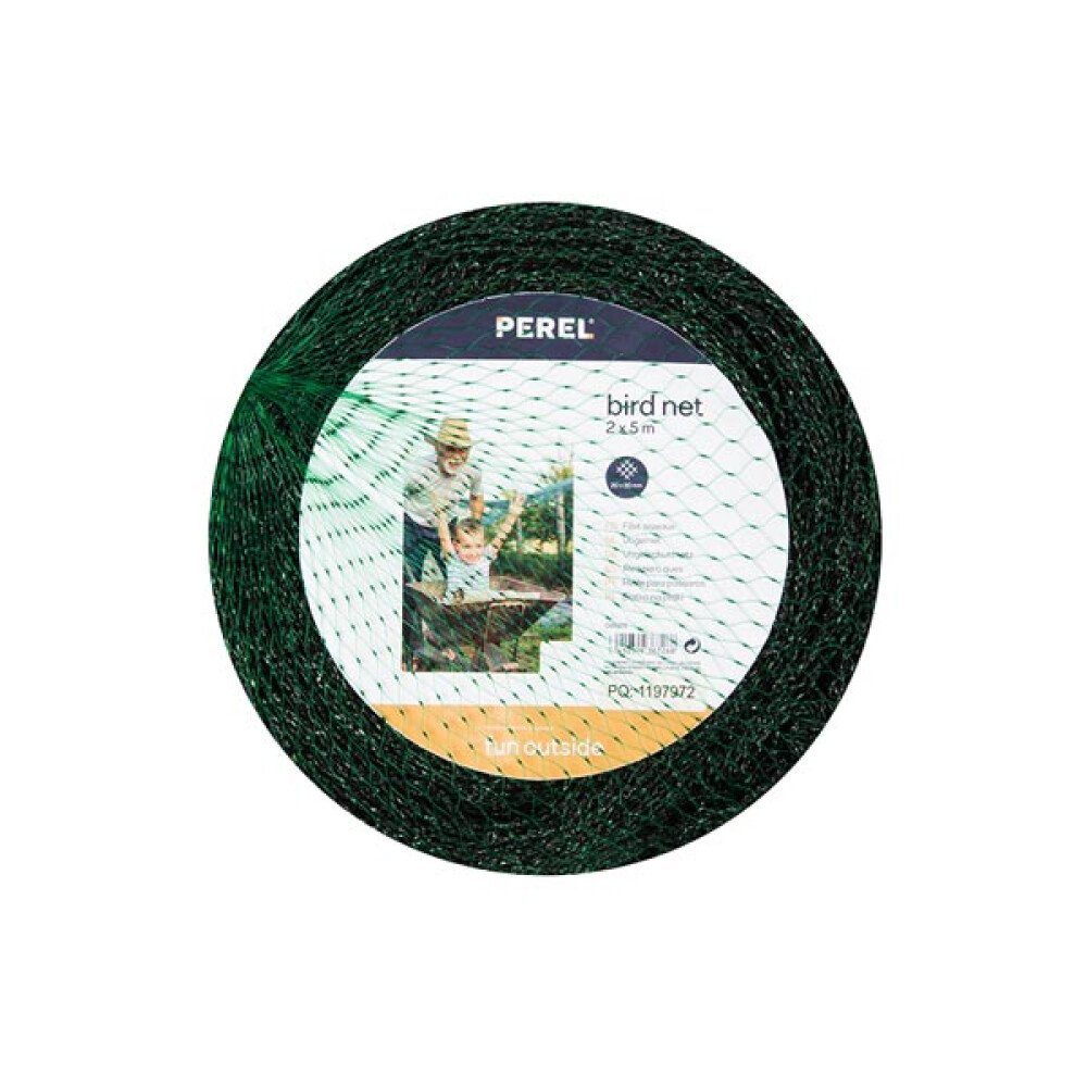 PEREL Ultraschall-Tierabwehr Vogelschutznetz, Polyester, Maschenweite 2 cm², 2 x 5 m, Grün, 1-tlg.