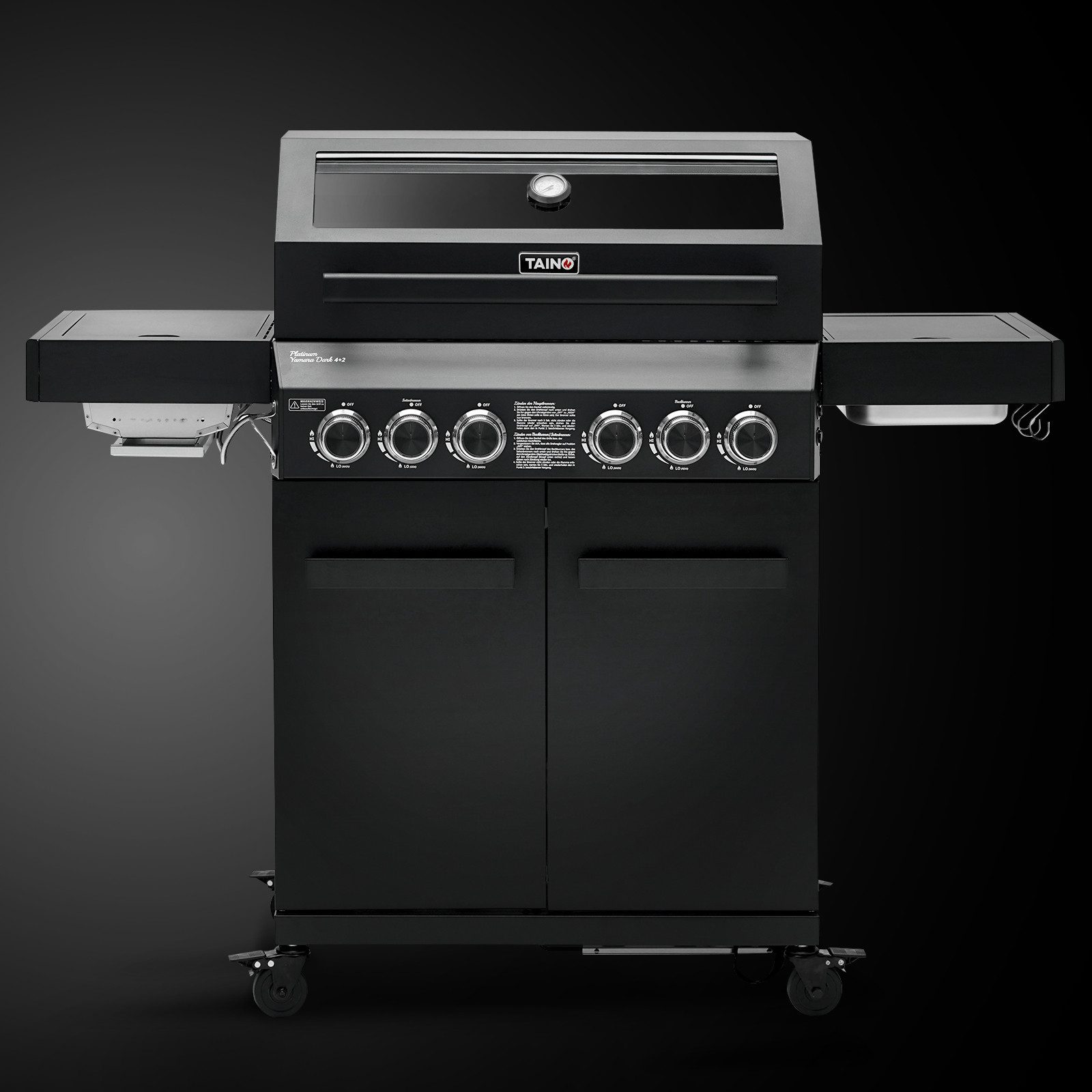 TAINO Gasgrill, PLATINUM YAMARA DARK 4+2, Gusseisenrost, Backburner, Sear-Brenner
