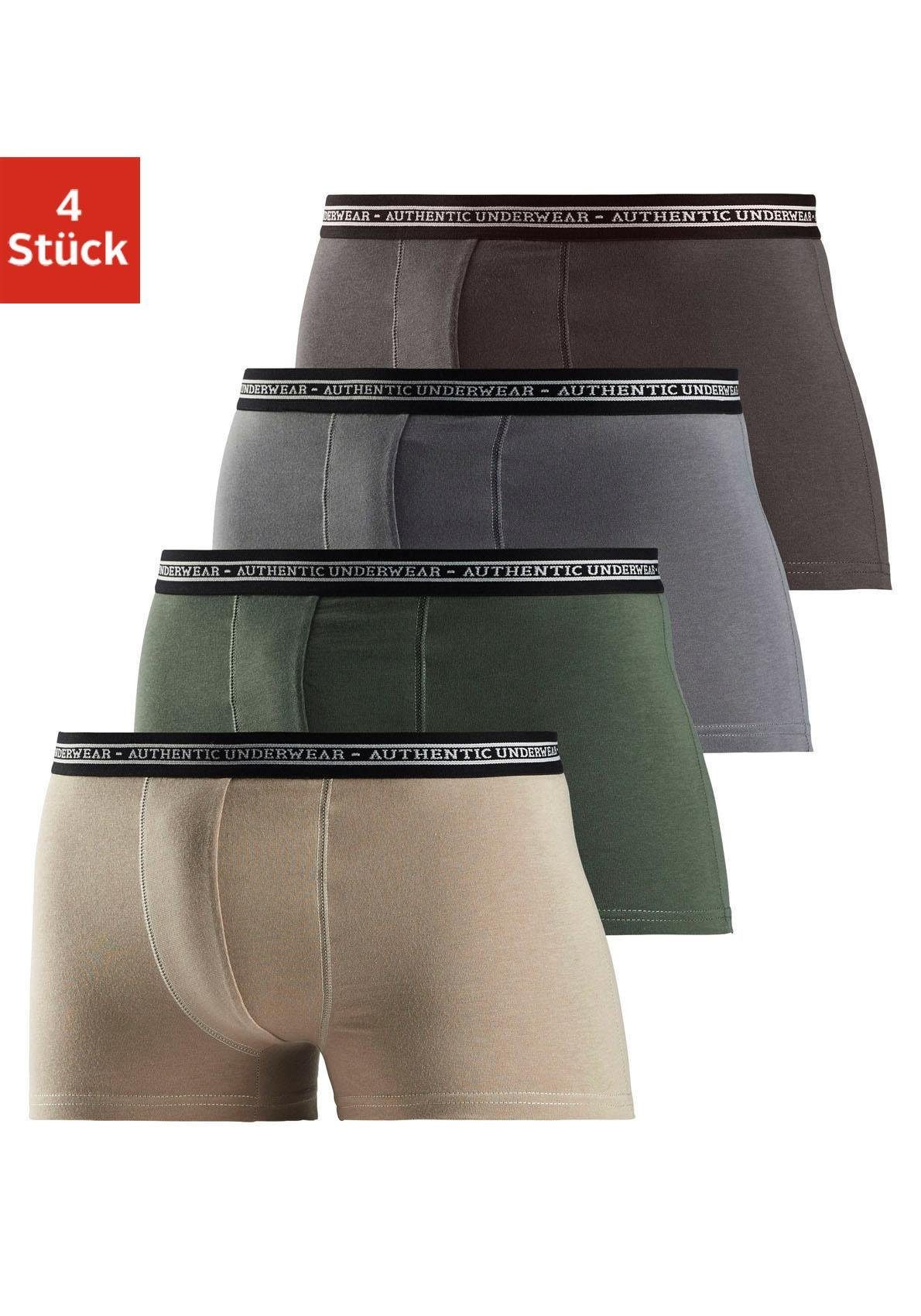 AUTHENTIC UNDERWEAR Boxer Boxershorts für Herren (Packung, 4-St), schwarzer Webbund mit Logoschriftzug