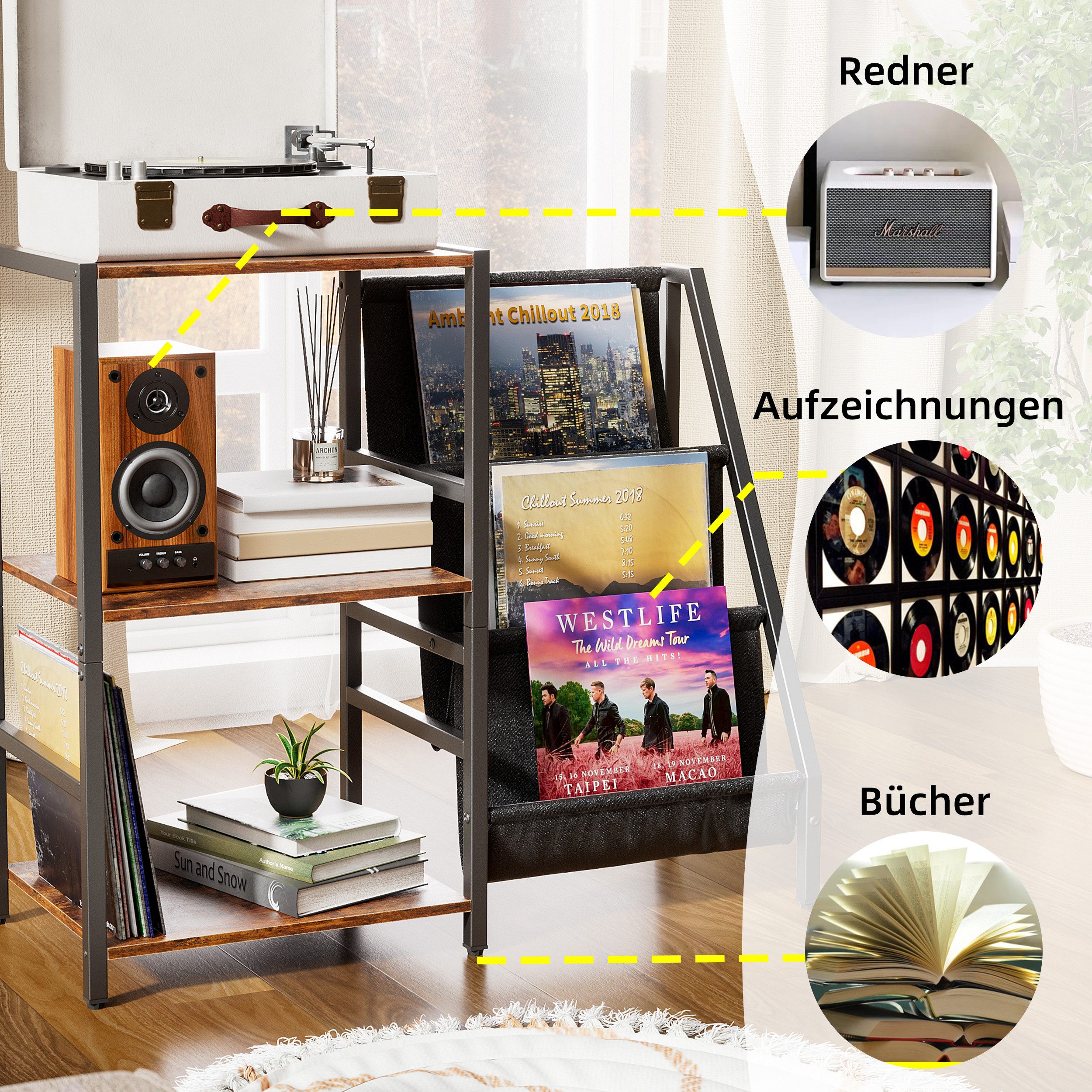 TWSOUL Plattenständer Multifunktionaler Plattenständer, Plattenspielerständer