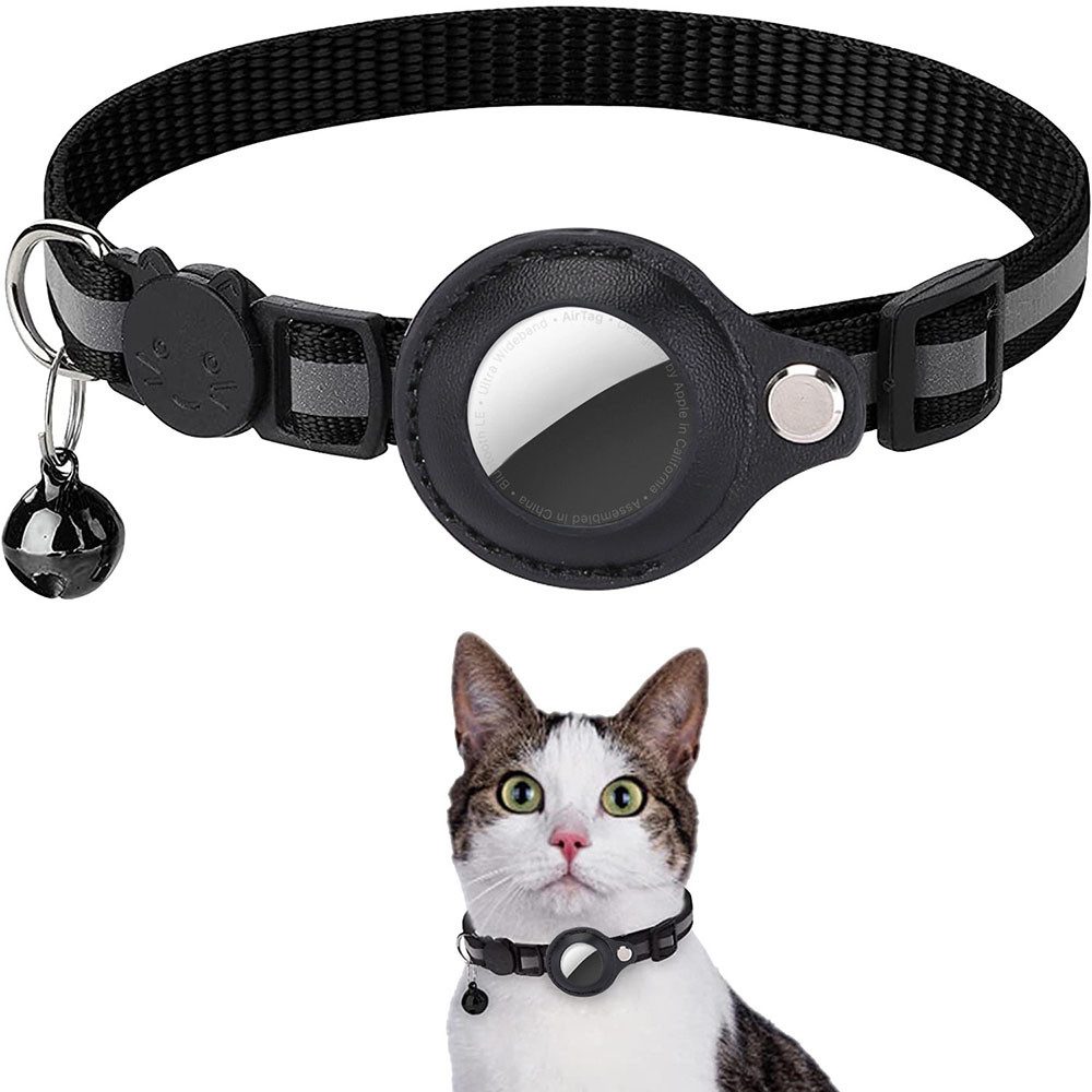 klarer Himmel Katzen-Halsband Verstellbares Pet Tracker Katzenhalsband für Apple AirTags, Glocke mit reflektierendem Band