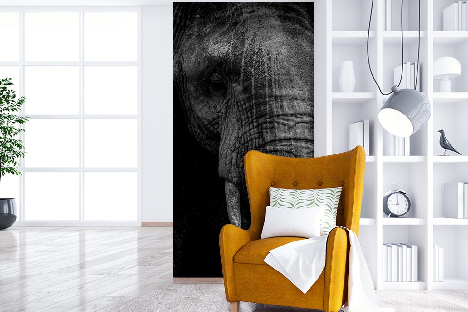 für - Tier Porträt, Matt, MuchoWow bedruckt, St), Fototapete Wohnzimmer Schlafzimmer - Elefant (2 Fototapete Vliestapete Küche,