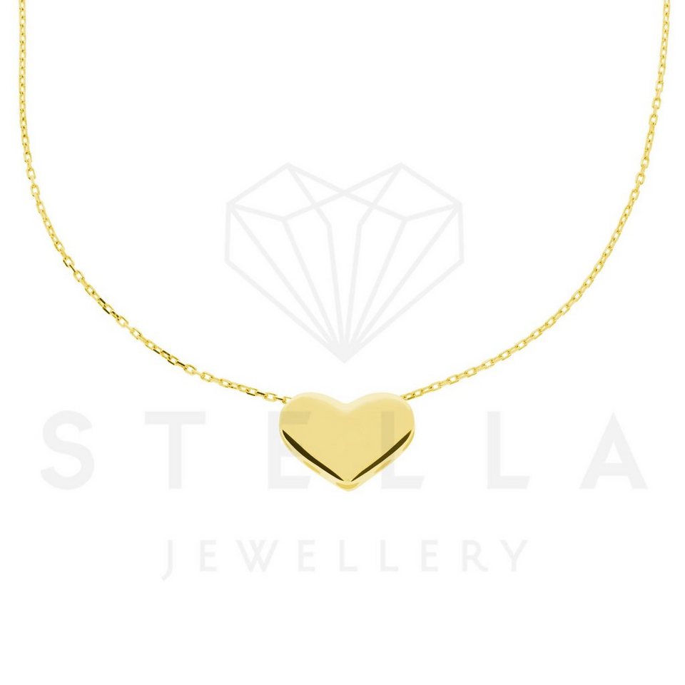 Stella-Jewellery Collier Damen Kette mit Herz Anhänger 585er Gelbgold 45 cm  (inkl. Etui), 585 Gelbgold 7 Plättchen